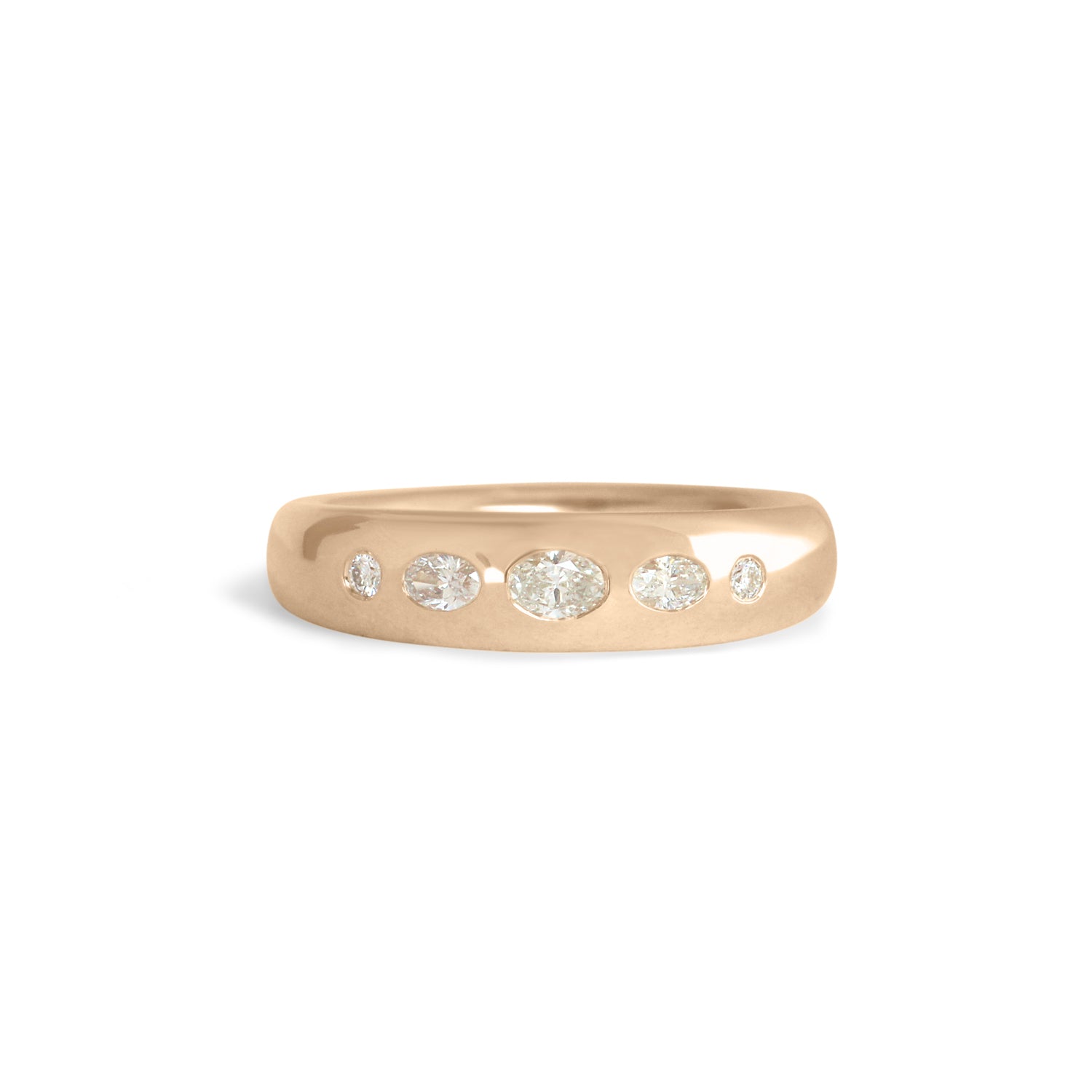 Front view of Ellipse Band 5mm / Flush Oval Diamond / in 14k Yellow Gold by Goldpoint Jewelry