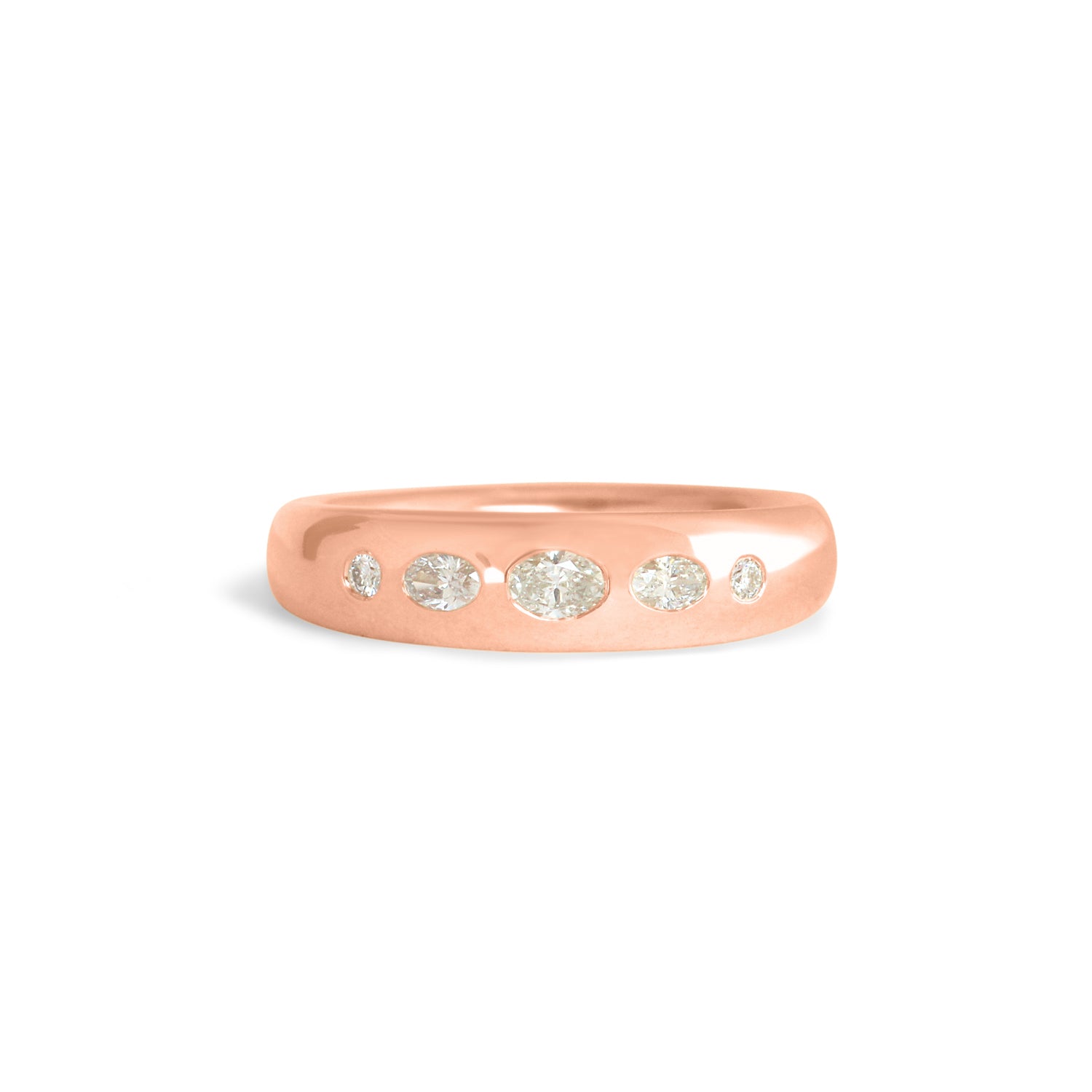 Front view of Ellipse Band 5mm / Flush Oval Diamond / in 14k Rose Gold by Goldpoint Jewelry