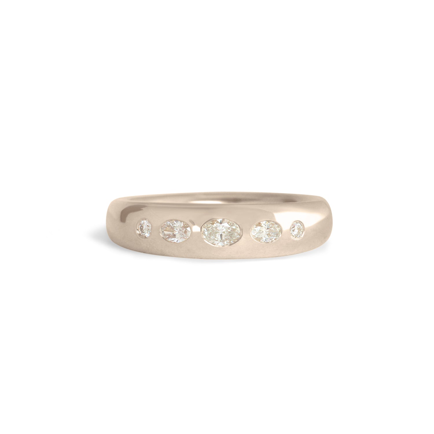 Front view of Ellipse Band 5mm / Flush Oval Diamond / in 14k White Gold by Goldpoint Jewelry