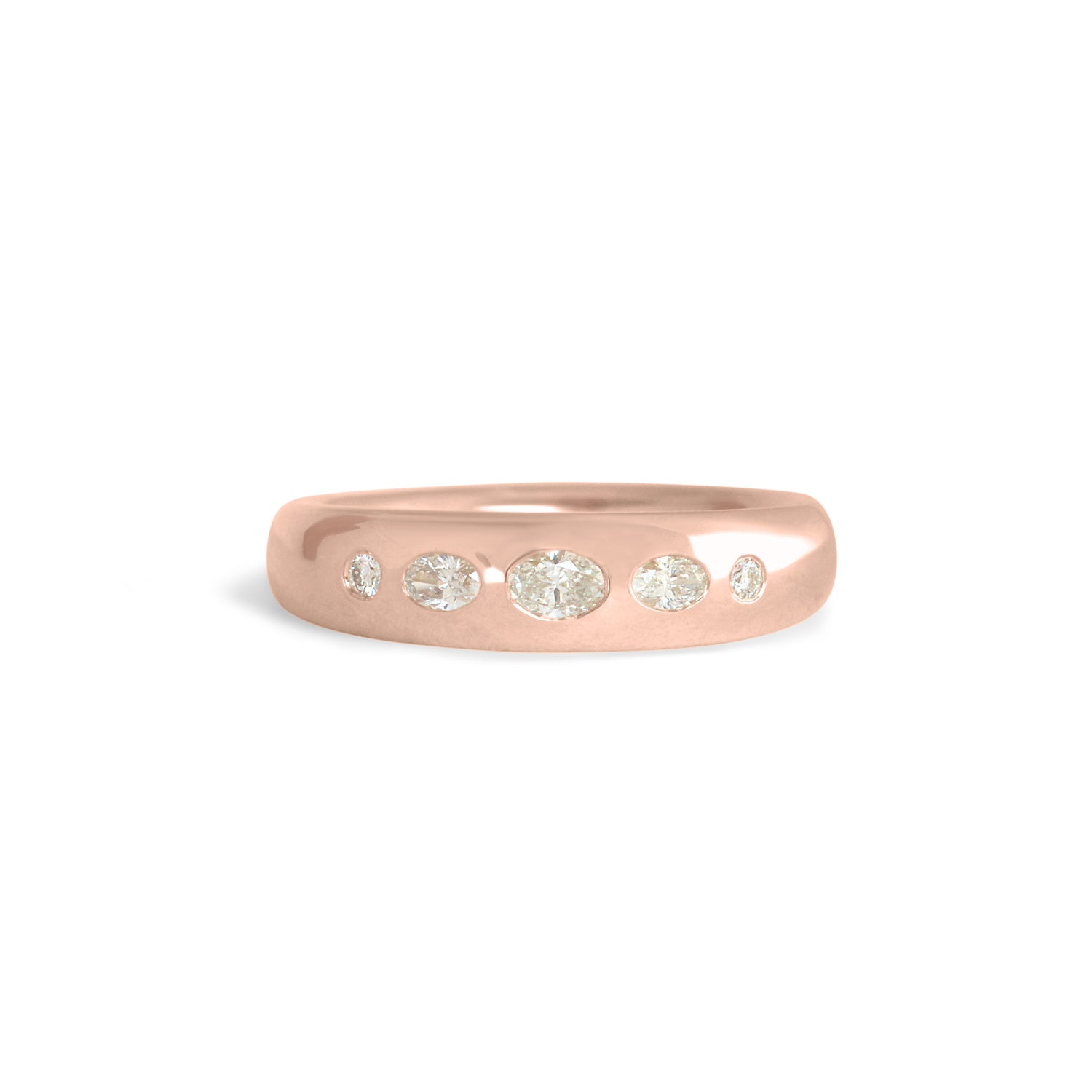 Front view of Ellipse Band 5mm / Flush Oval Diamond / in 18k Rose Gold by Goldpoint Jewelry