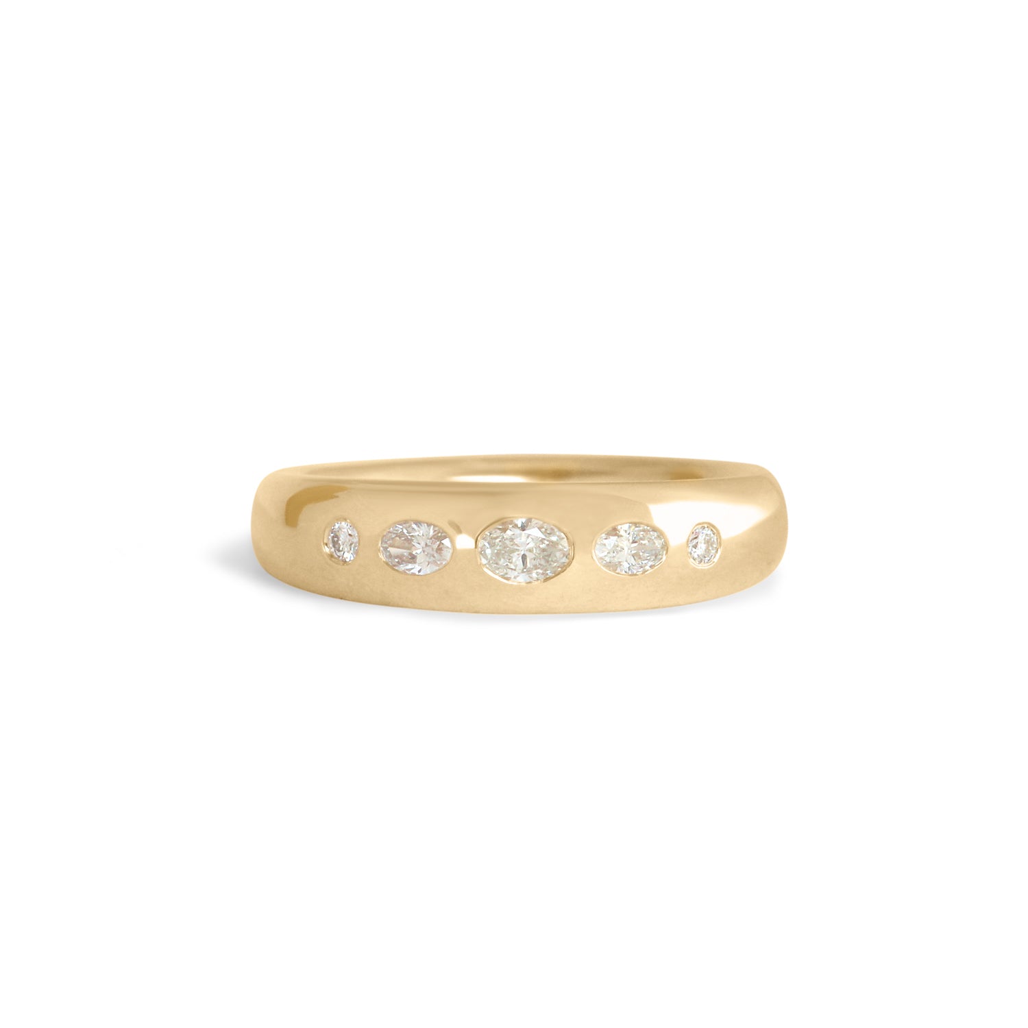Front view of Ellipse Band 5mm / Flush Oval Diamond / in 18k Yellow Gold by Goldpoint Jewelry