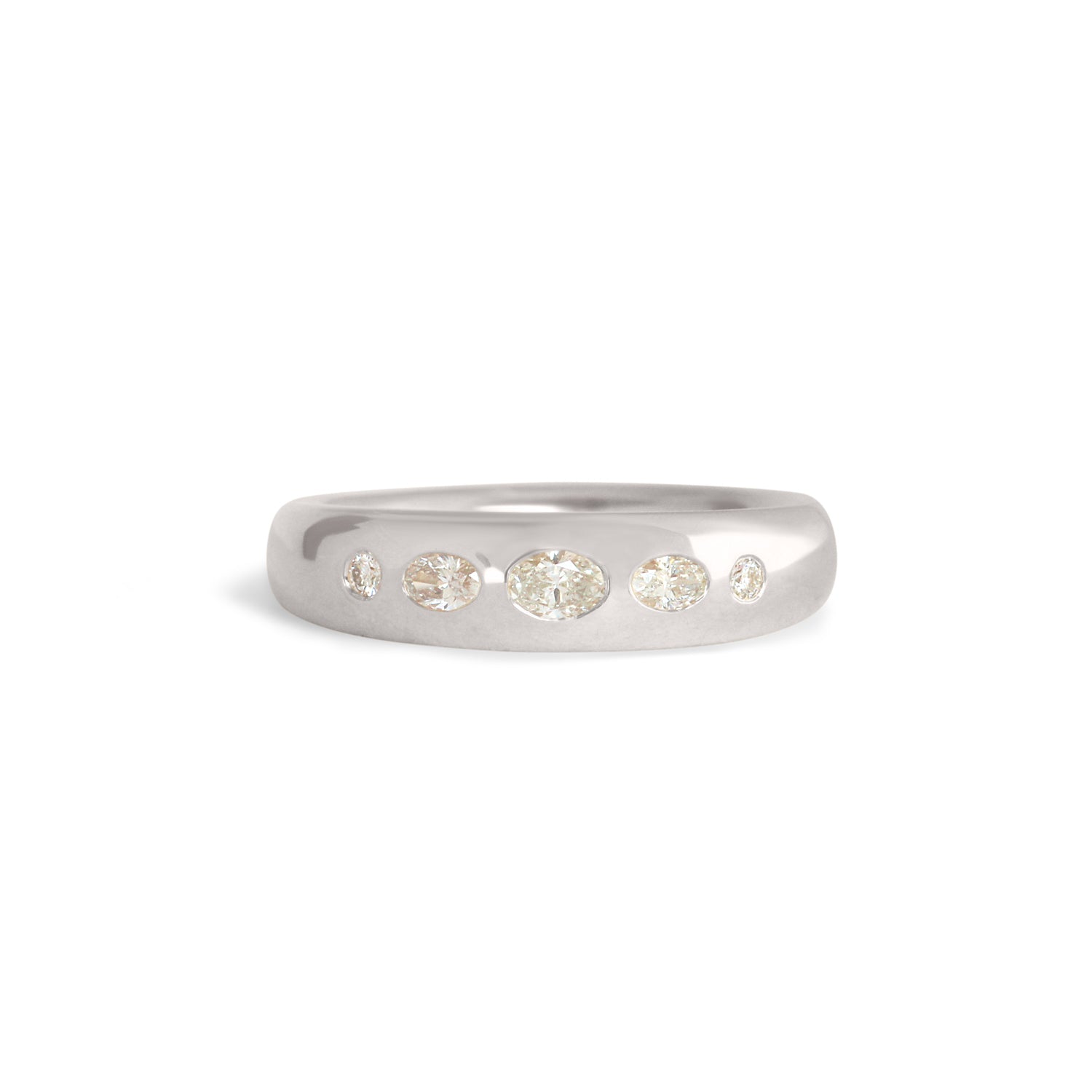 Front view of Ellipse Band 5mm / Flush Oval Diamond / in Platinum by Goldpoint Jewelry
