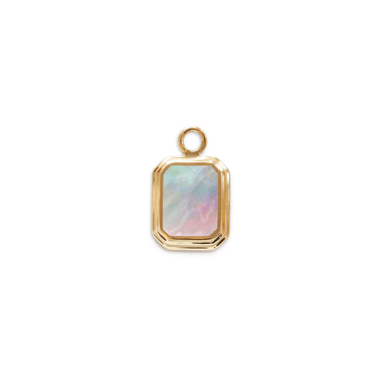White mother of pearl emerald cut shape step charm front view