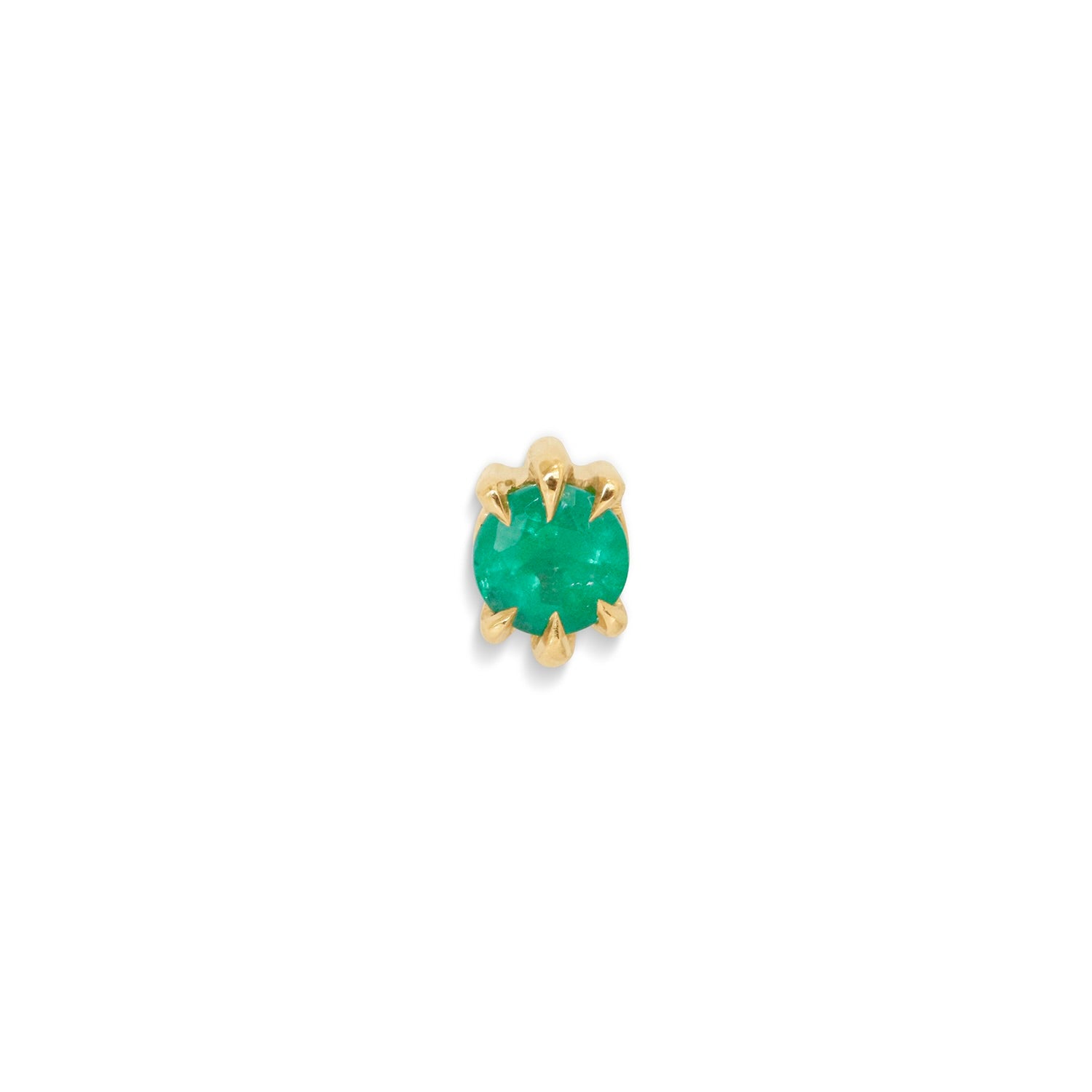 Front view of Talon Earring / Medium Round Emerald single earring