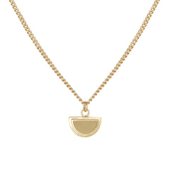 Front close view of Step Frame Half Moon Necklace / Cable Chain by Goldpoint Jewelry