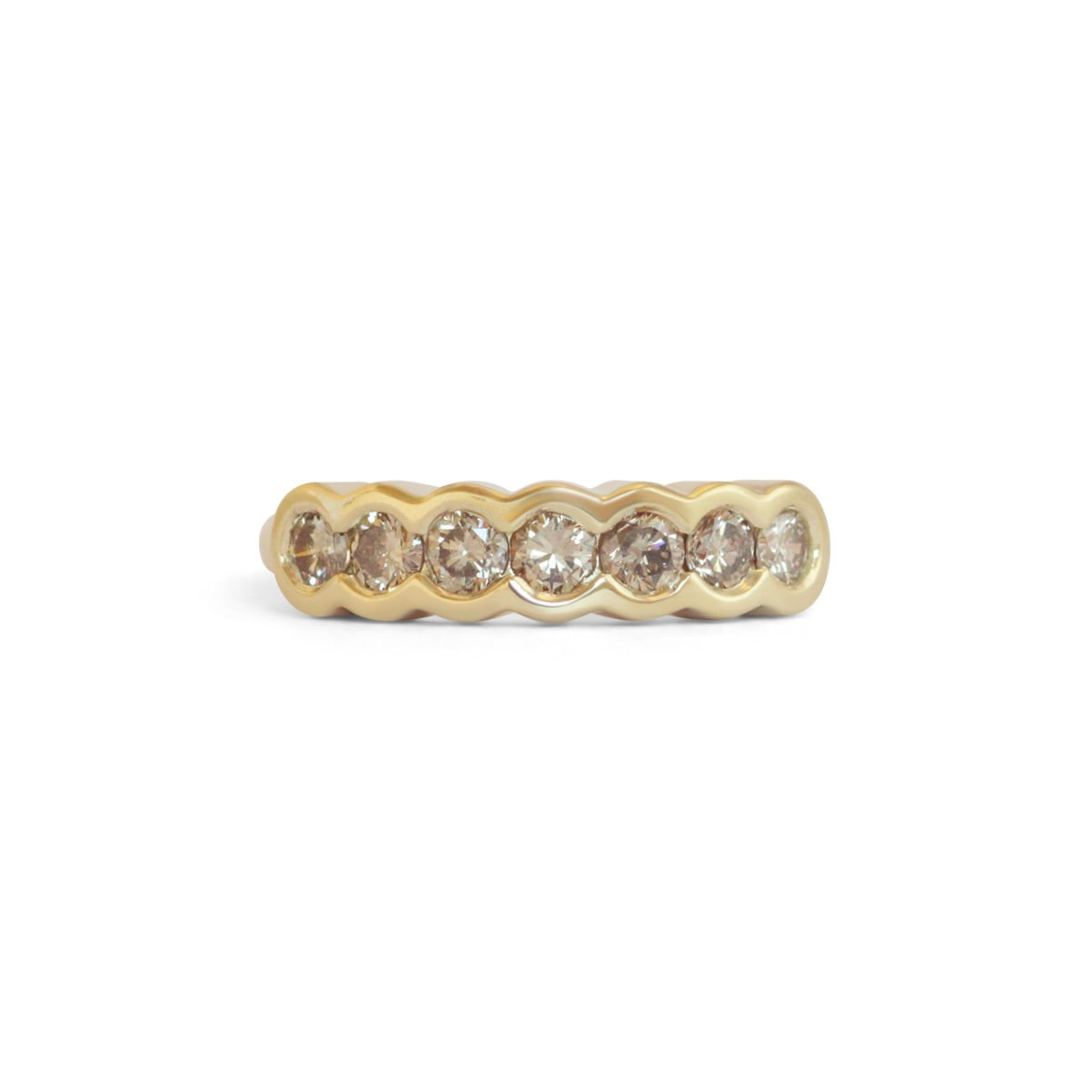 Front view of Cloud 7 Band Round Champagne Diamonds in 18k yellow gold