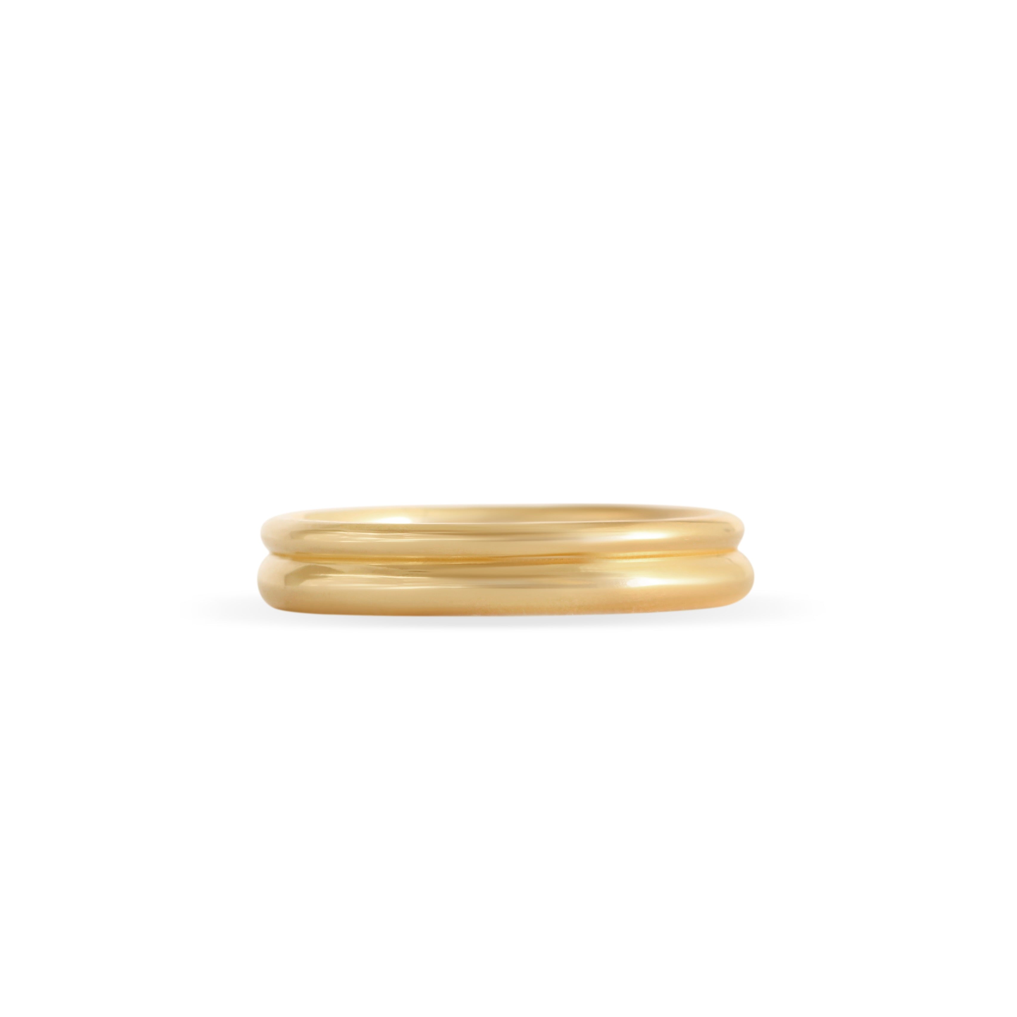 Front view of Duo Band in 14k yellow gold