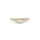 Front view of Flat Band 2mm Deep Curve / Pave Round Diamonds / in 14k White Gold by Goldpoint Jewelry