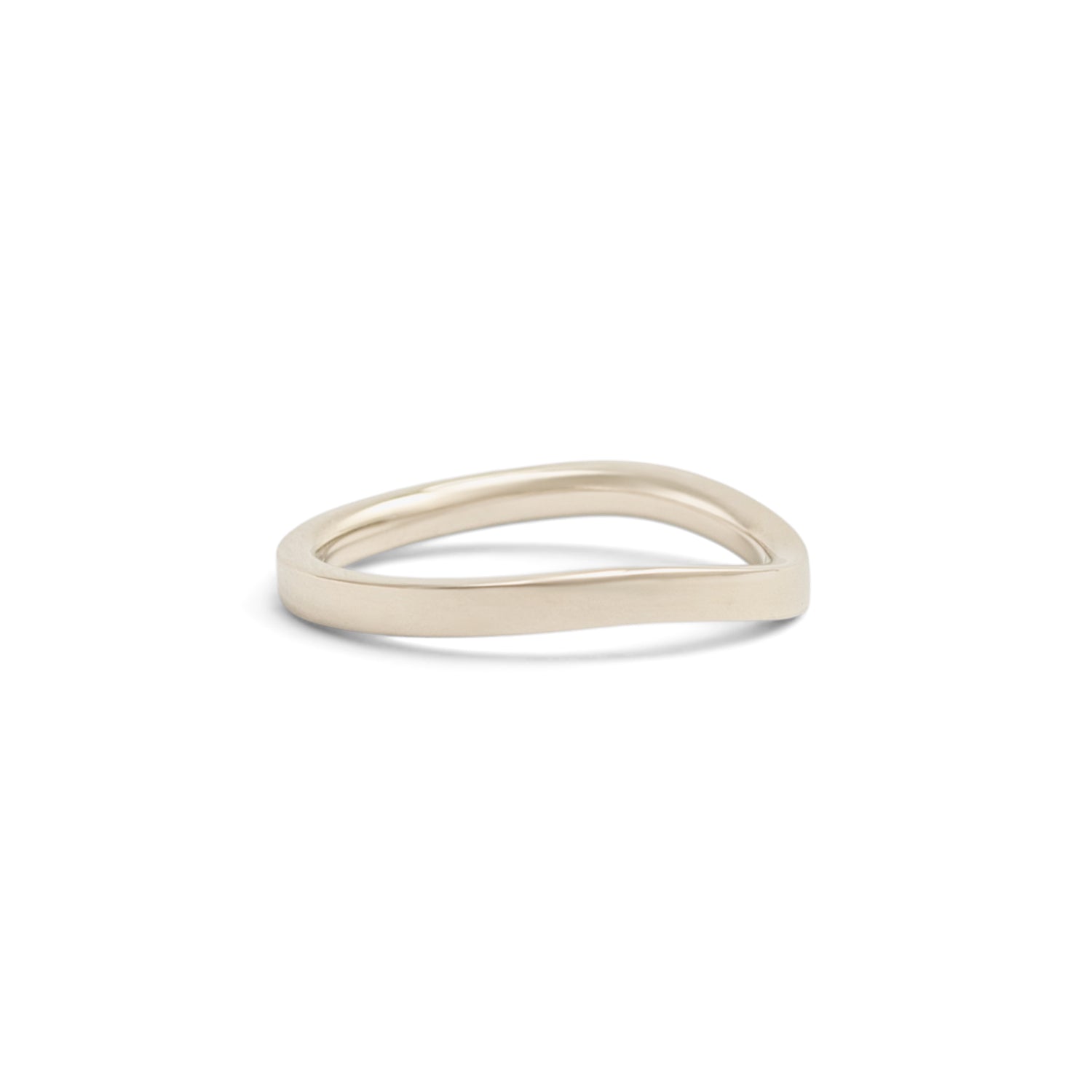 Side view of Flat Band 2mm Soft Curve / in 14k White Gold by Goldpoint Jewelry