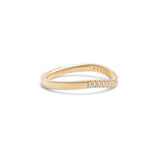 Side view of Flat Band 2mm Soft Curve / Pave Round Diamonds / in 14k Yellow Gold by Goldpoint Jewelry