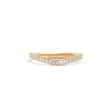 Front view of Flat Band 2mm Soft Curve / Pave Round Diamonds / in 14k Yellow Gold by Goldpoint Jewelry