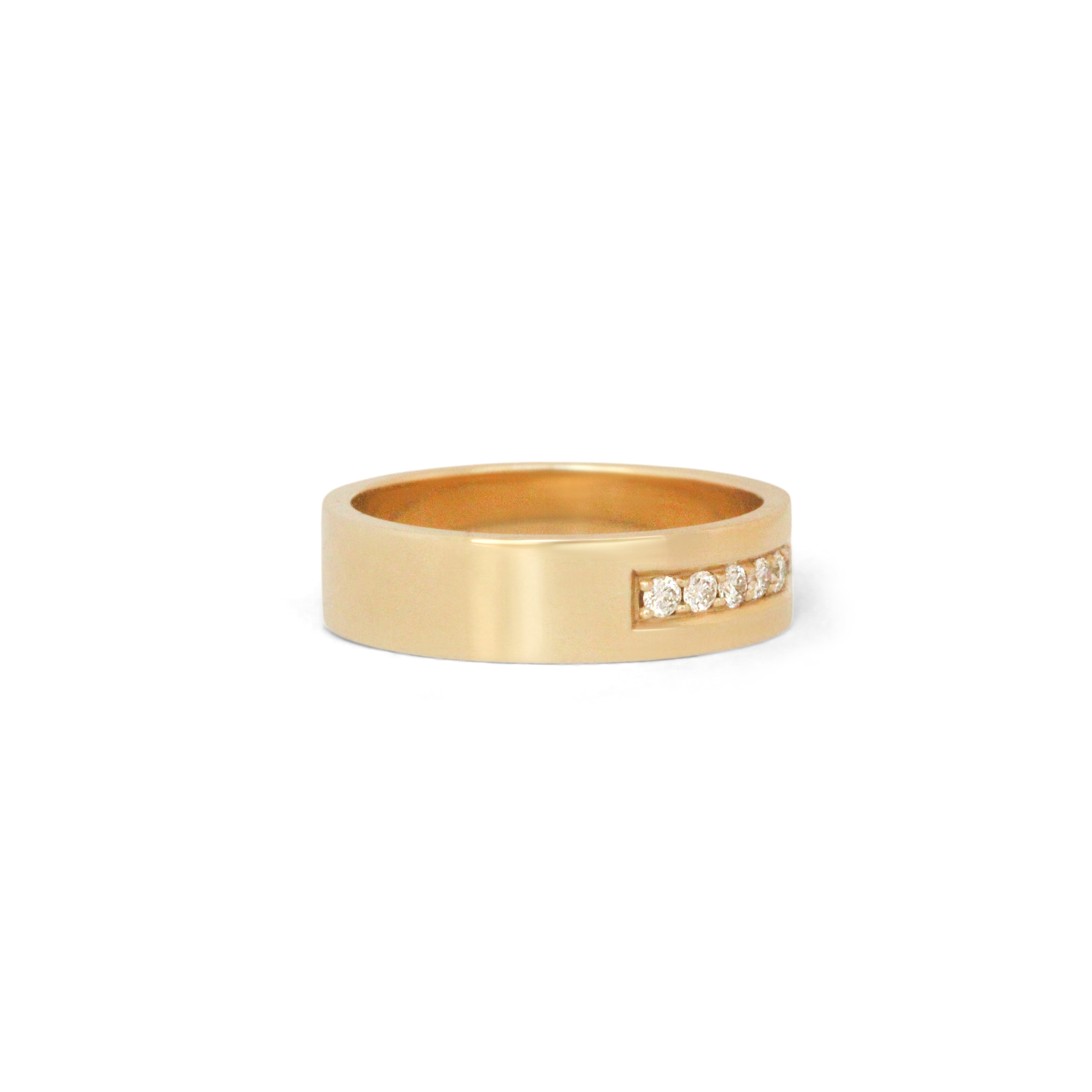 Side view of Flat Band 6mm / Bright Cut Lab Diamonds in 14k yellow gold by Goldpoint Jewelry