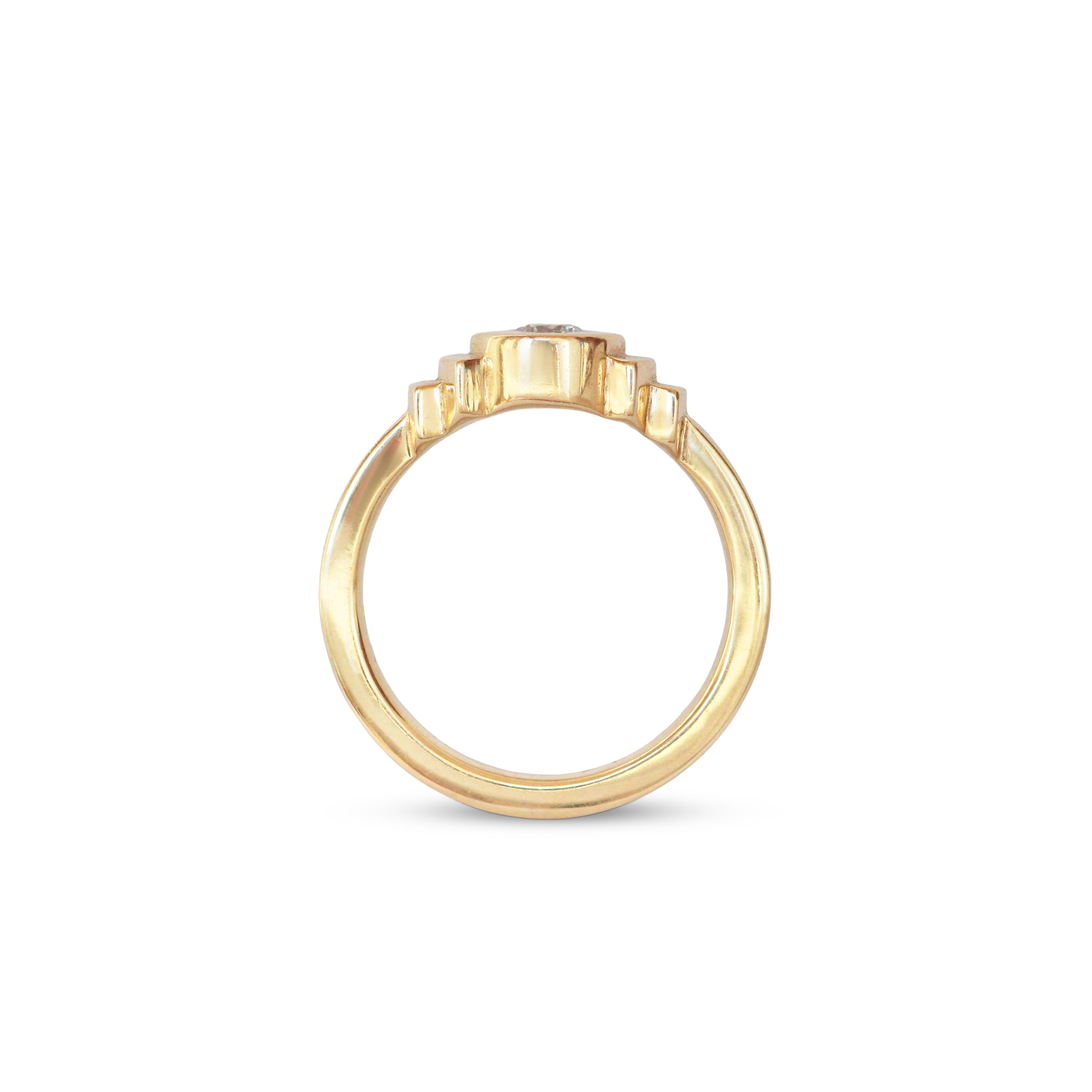 Side profile view of Step Signet Ring / Round Diamond by Goldpoint Jewelry