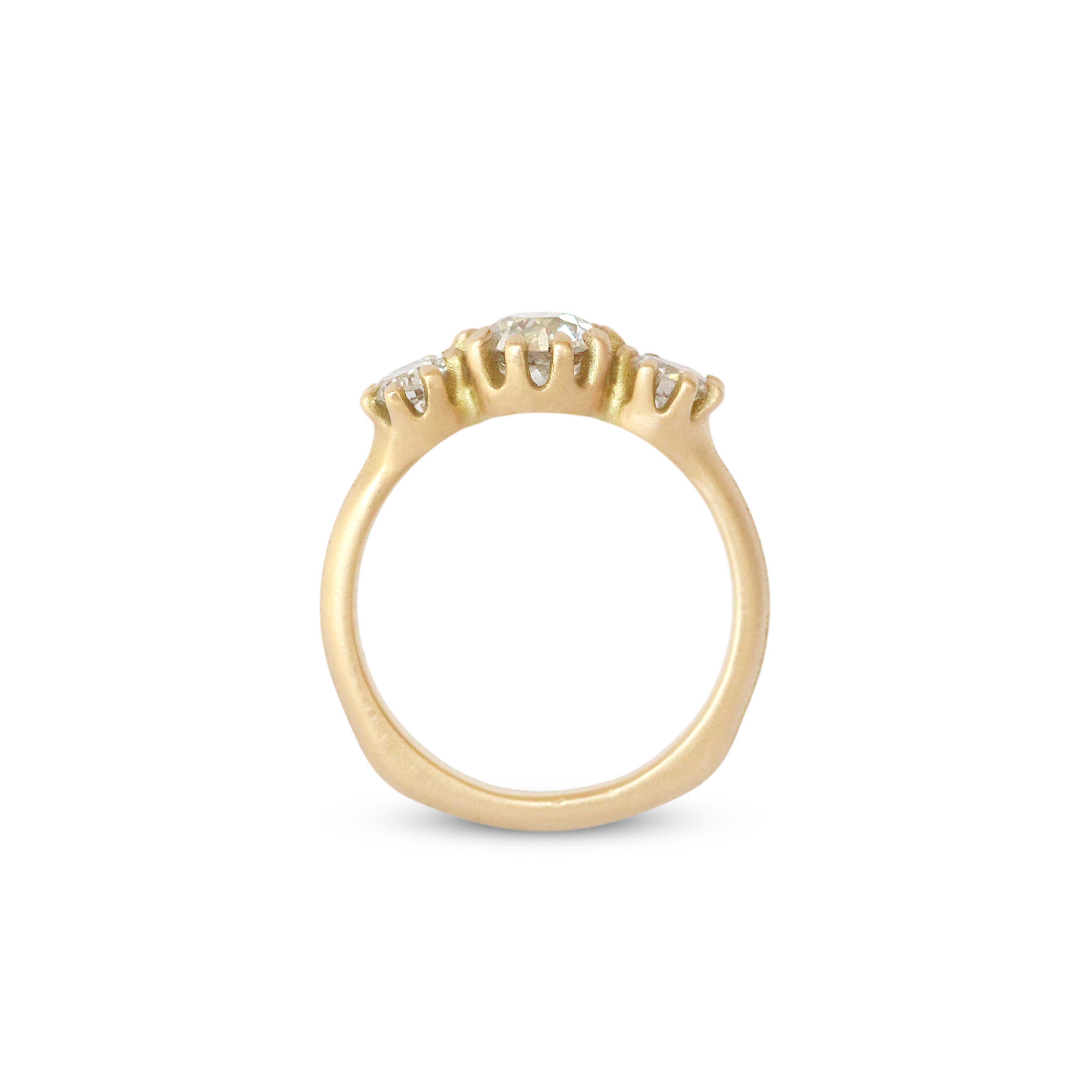 Side profile view of Grand Trio Milgrain Ring / Natural Old Euro Diamonds 1.04ct by Erin Cuff