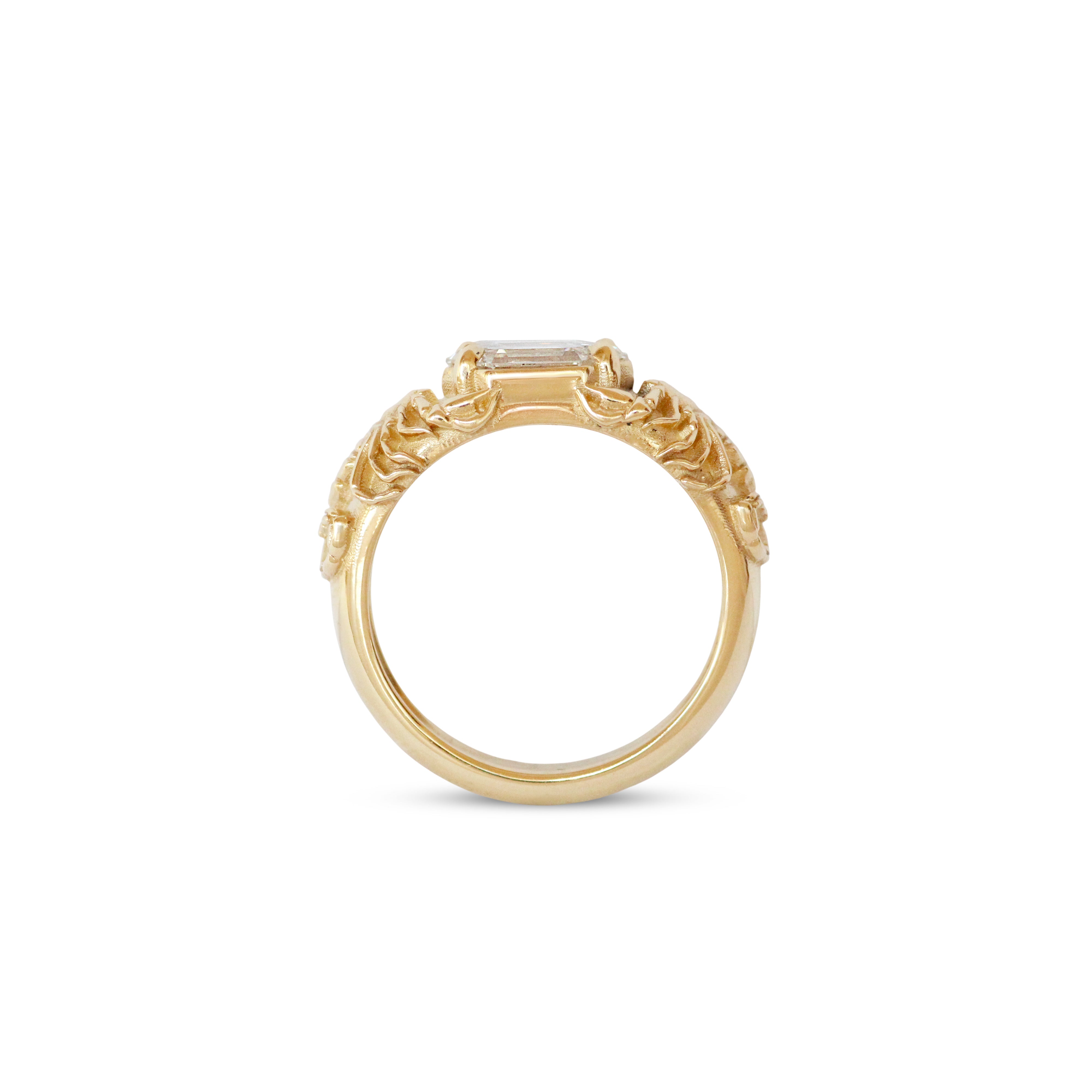 Side profile view of Twin Scorpion Ring / Elongated Hexagon Lab Diamond 1.10ct by Amour Vee