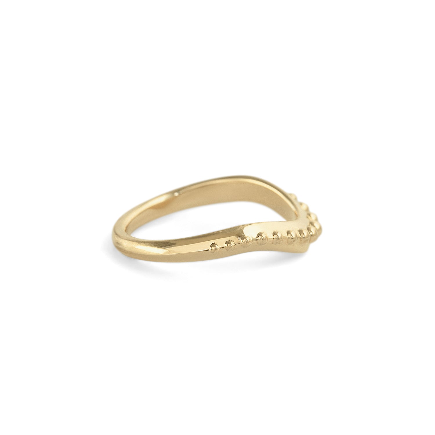 Side view of Dotty Band Deep Curve / in 14k Yellow Gold by Goldpoint Jewelry