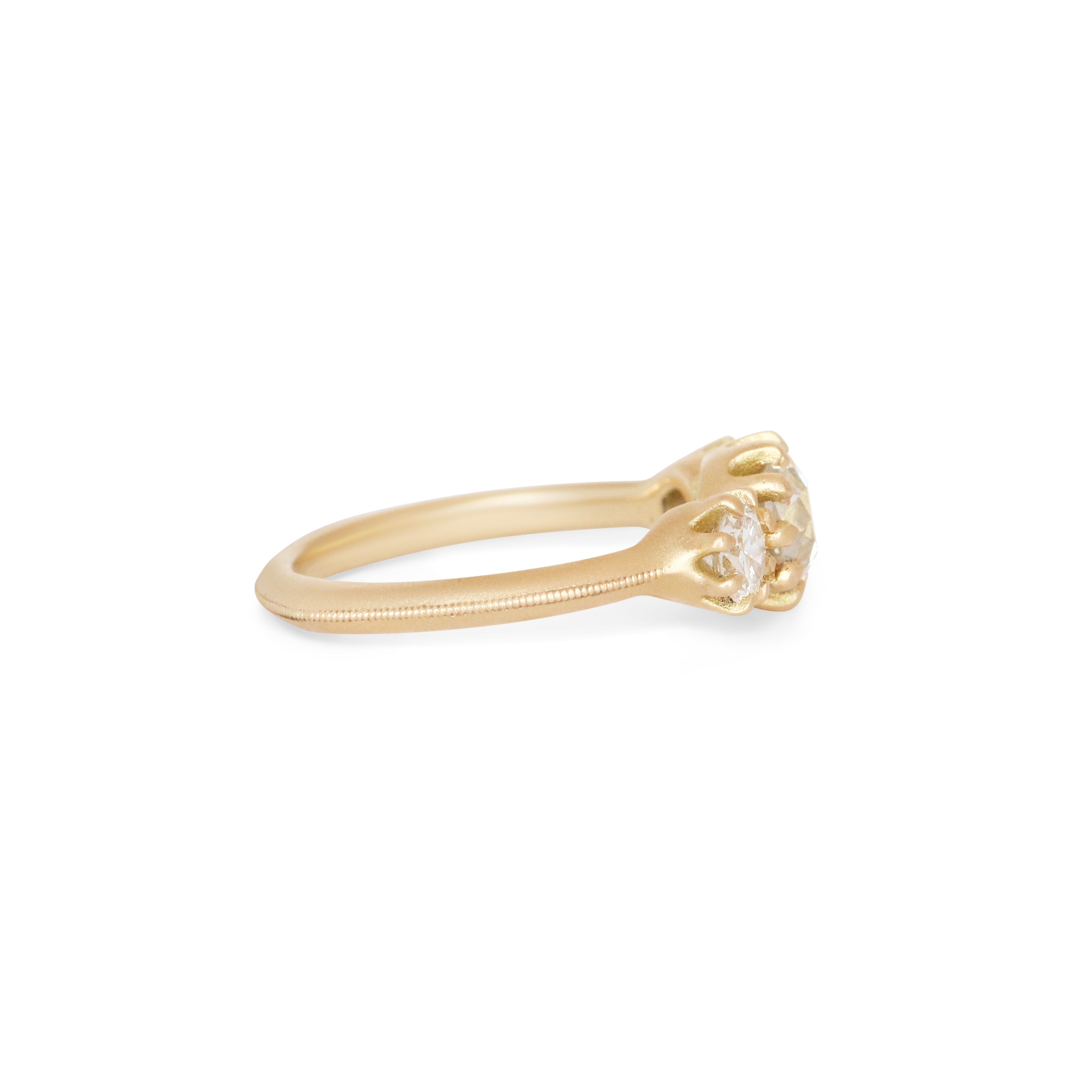 Side view of Grand Trio Milgrain Ring by Erin Cuff
