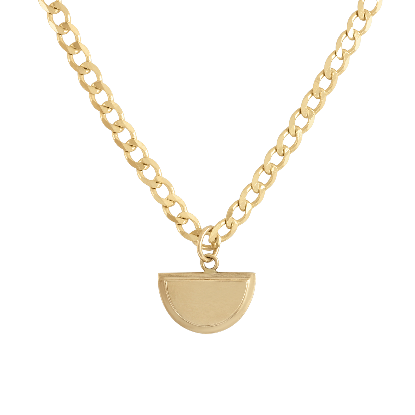 Step Frame Charm Halfmoon Necklace / Light Curb Chain