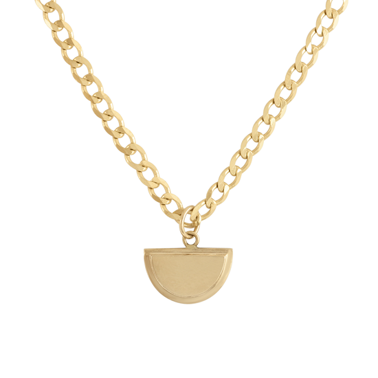 Step Frame Charm Halfmoon Necklace / Light Curb Chain