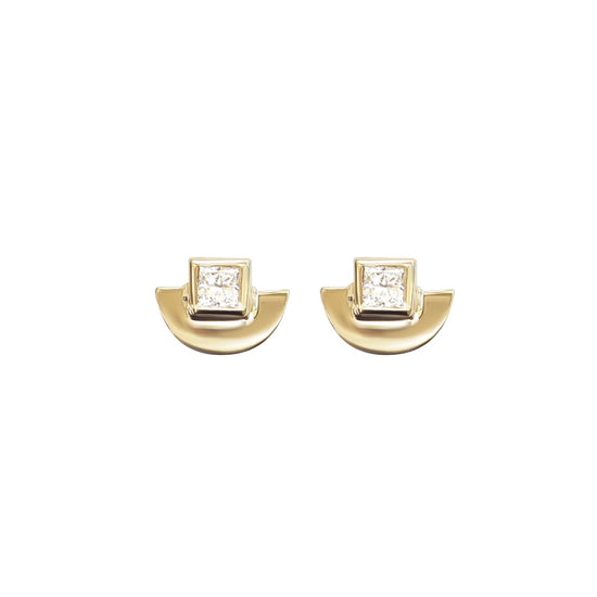 Half Moon Disc Earrings / Lab Princess Diamond