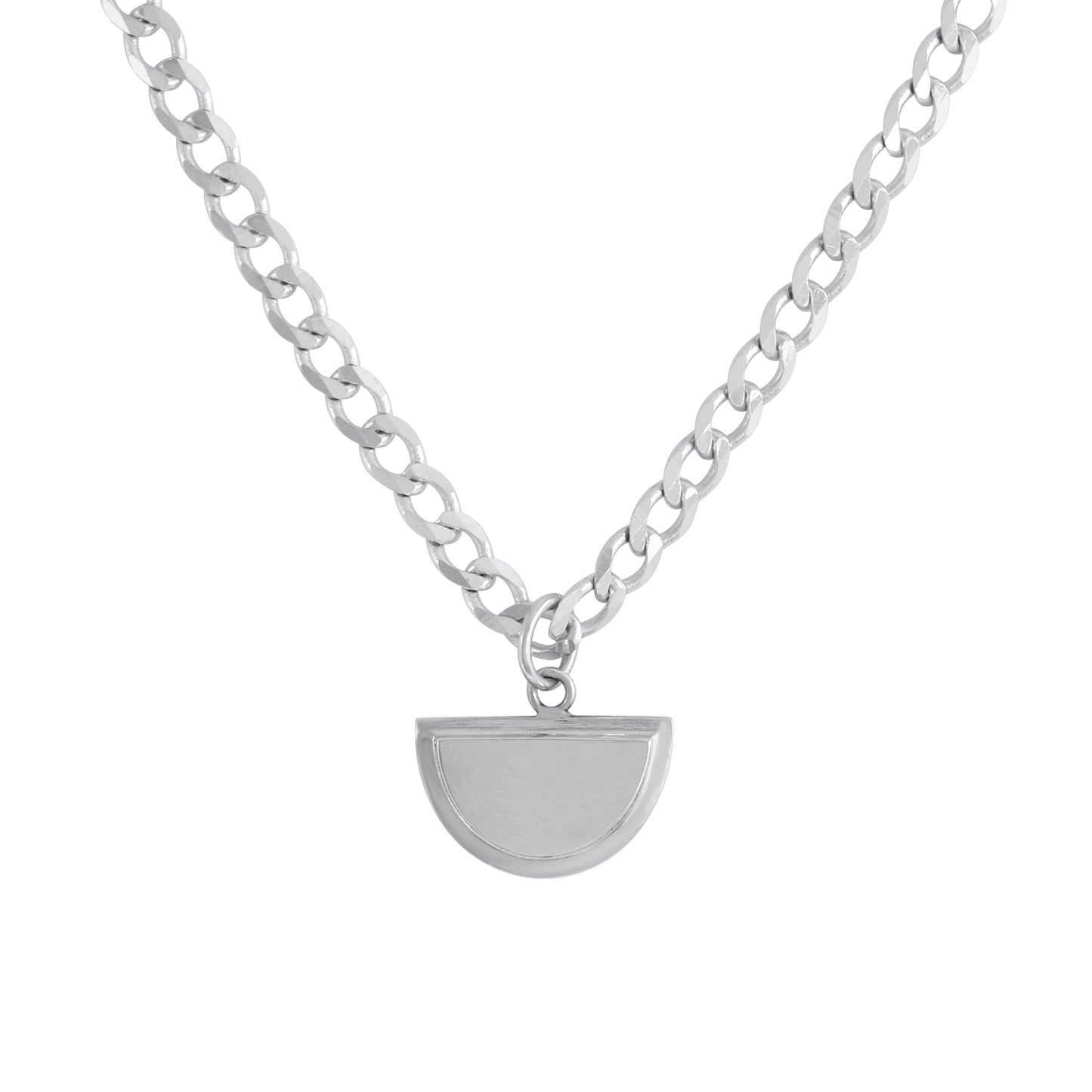 Step Frame Charm Halfmoon Necklace / Light Curb Chain