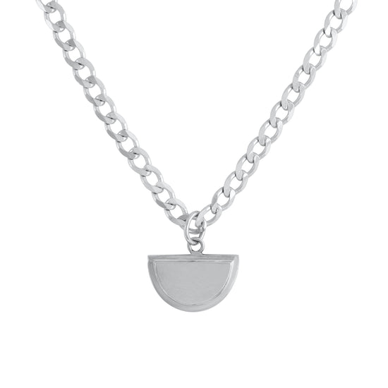 Step Frame Charm Halfmoon Necklace / Light Curb Chain