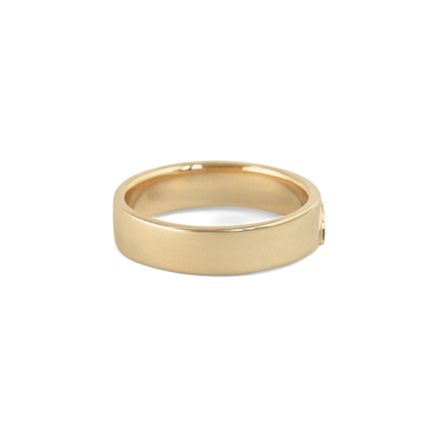 Side view of Horizon Half Moon Cutout Band / Pave Round Lab Diamonds / in 14k Yellow Gold by Goldpoint Jewelry