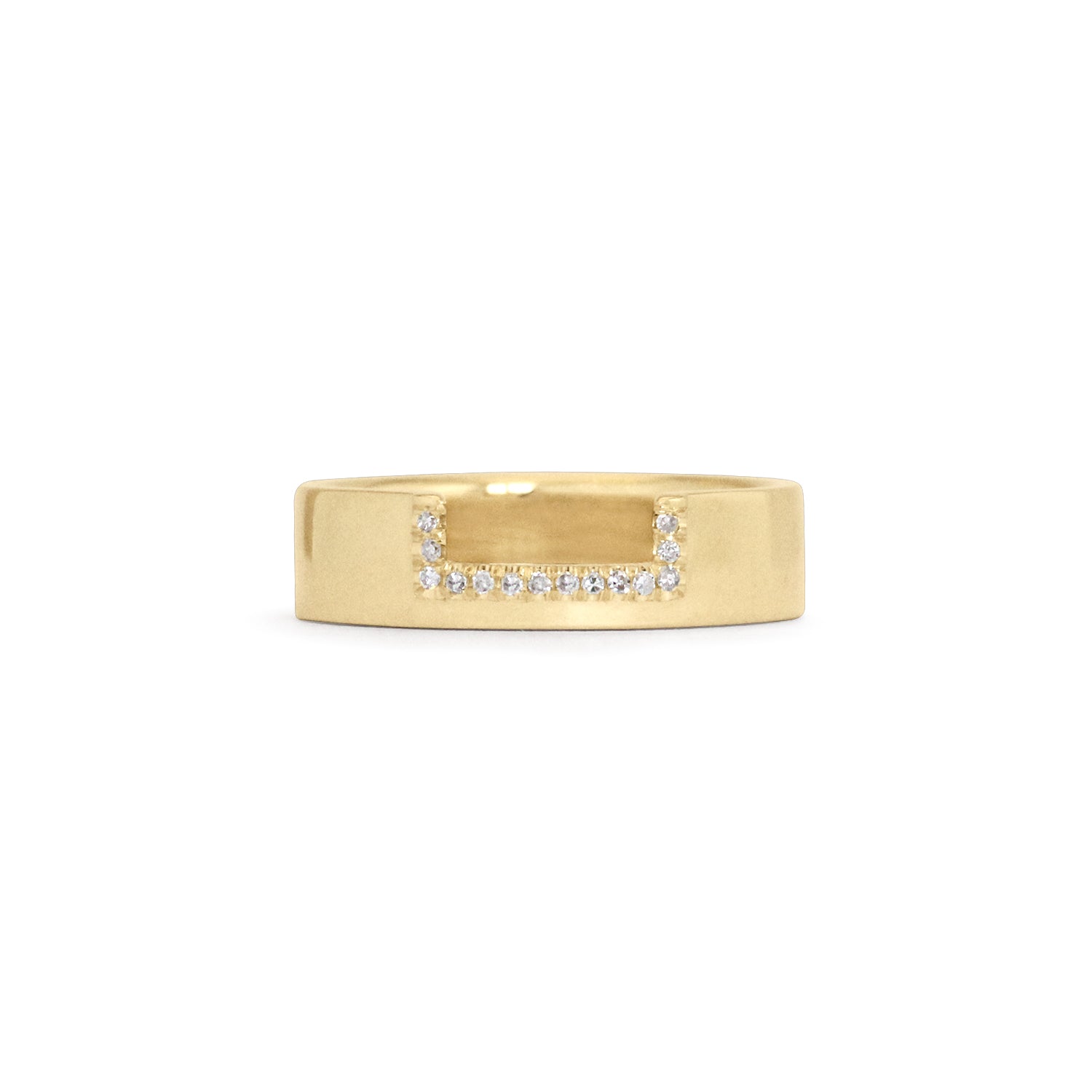 Alternate front view of Horizon Band Rectangle Cutout Pave Round Diamonds in 14k yellow gold