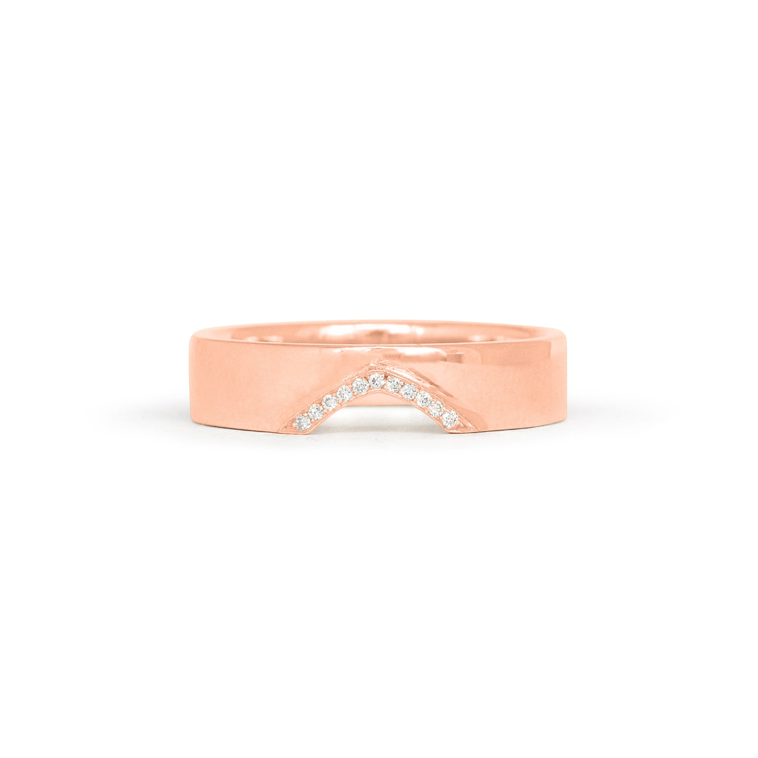 Front view of Horizon Triangle Cutout Band / Pave Round Diamonds / in 14k Rose Gold by Goldpoint Jewelry