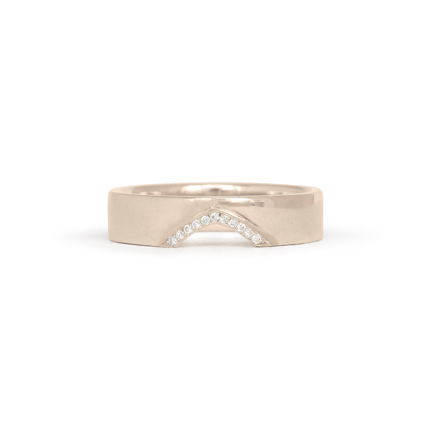 Front view of Horizon Triangle Cutout Band / Pave Round Diamonds / in 14k White Gold by Goldpoint Jewelry
