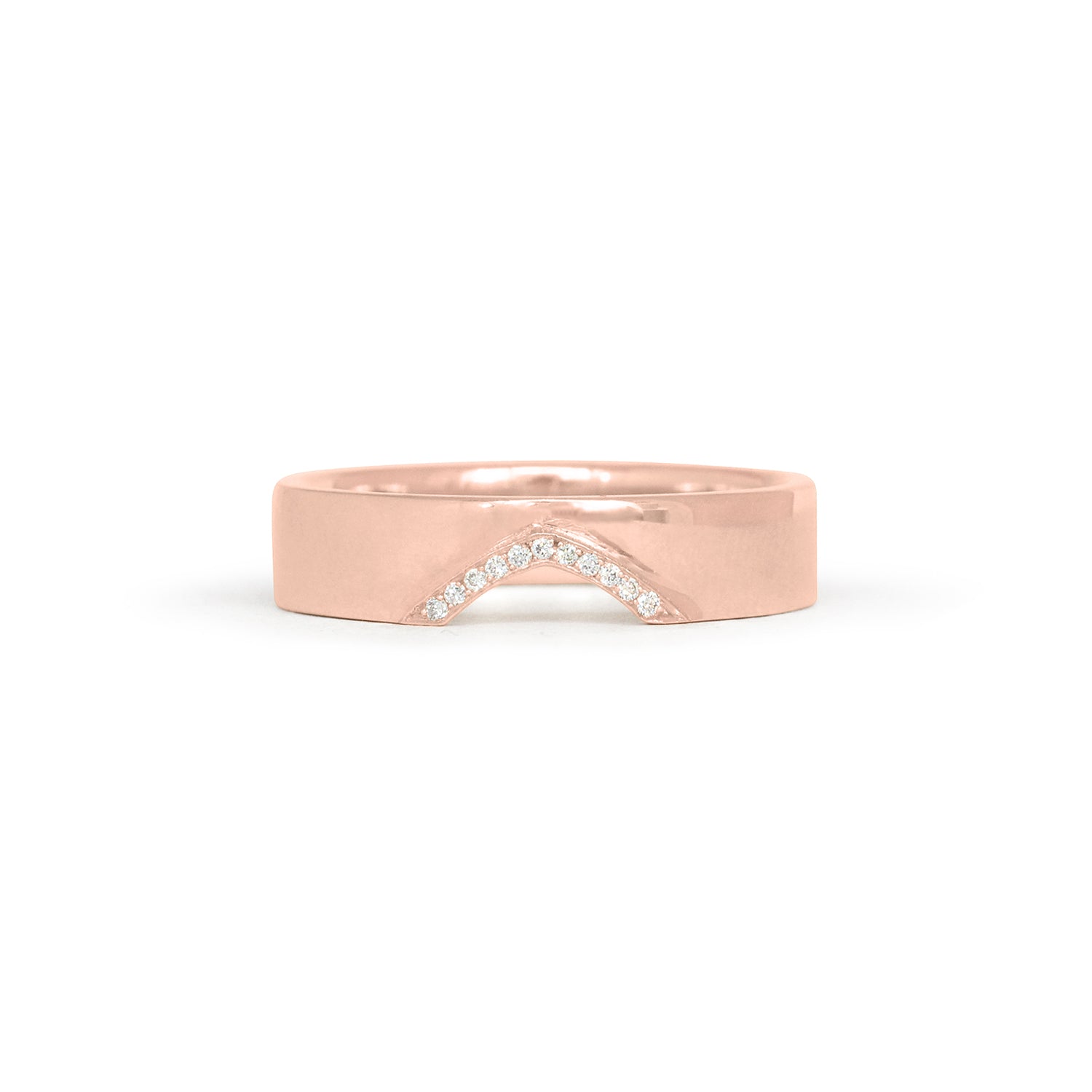 Front view of Horizon Triangle Cutout Band / Pave Round Diamonds / in 18k Rose Gold by Goldpoint Jewelry