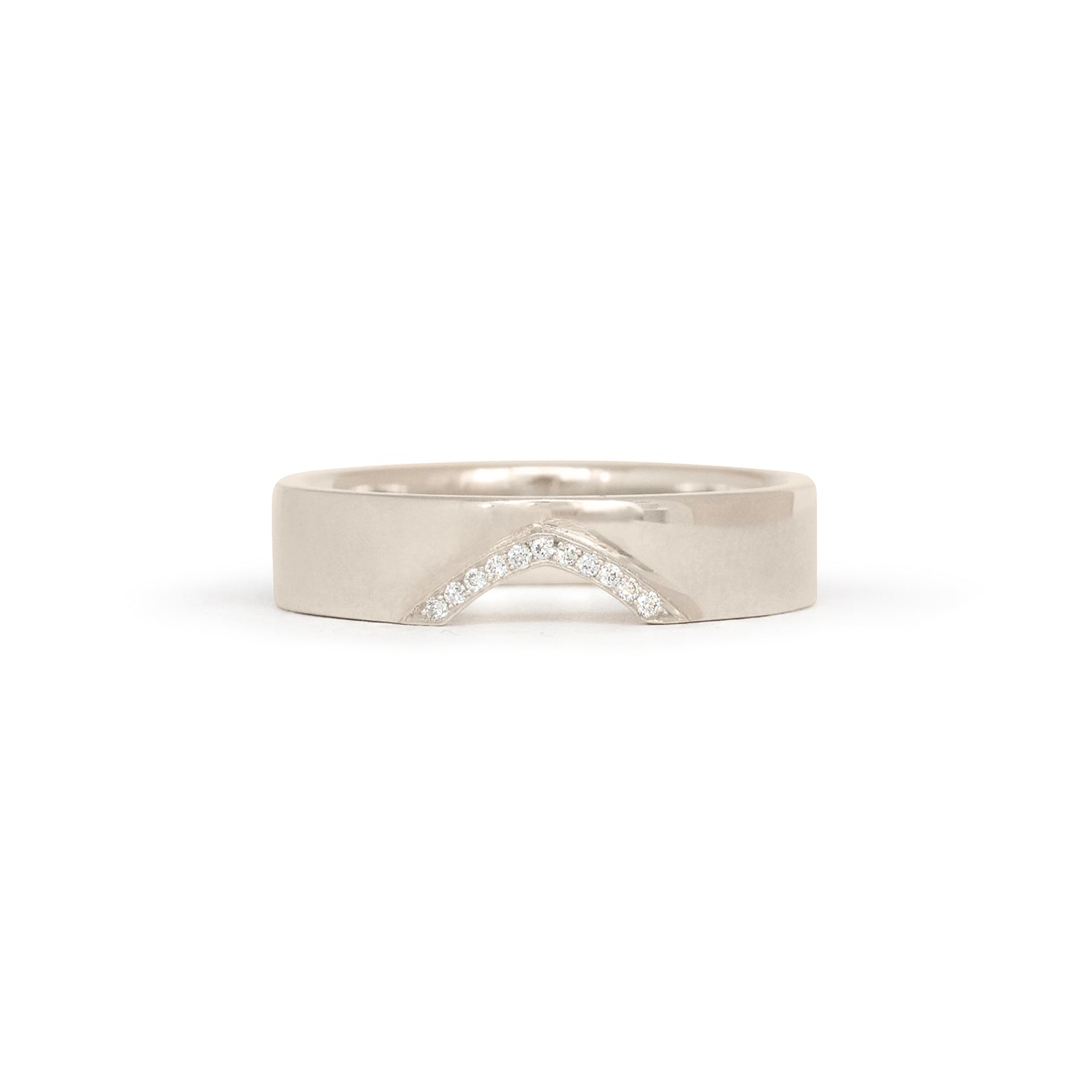 Front view of Horizon Triangle Cutout Band / Pave Round Diamonds / in 18k White Gold by Goldpoint Jewelry