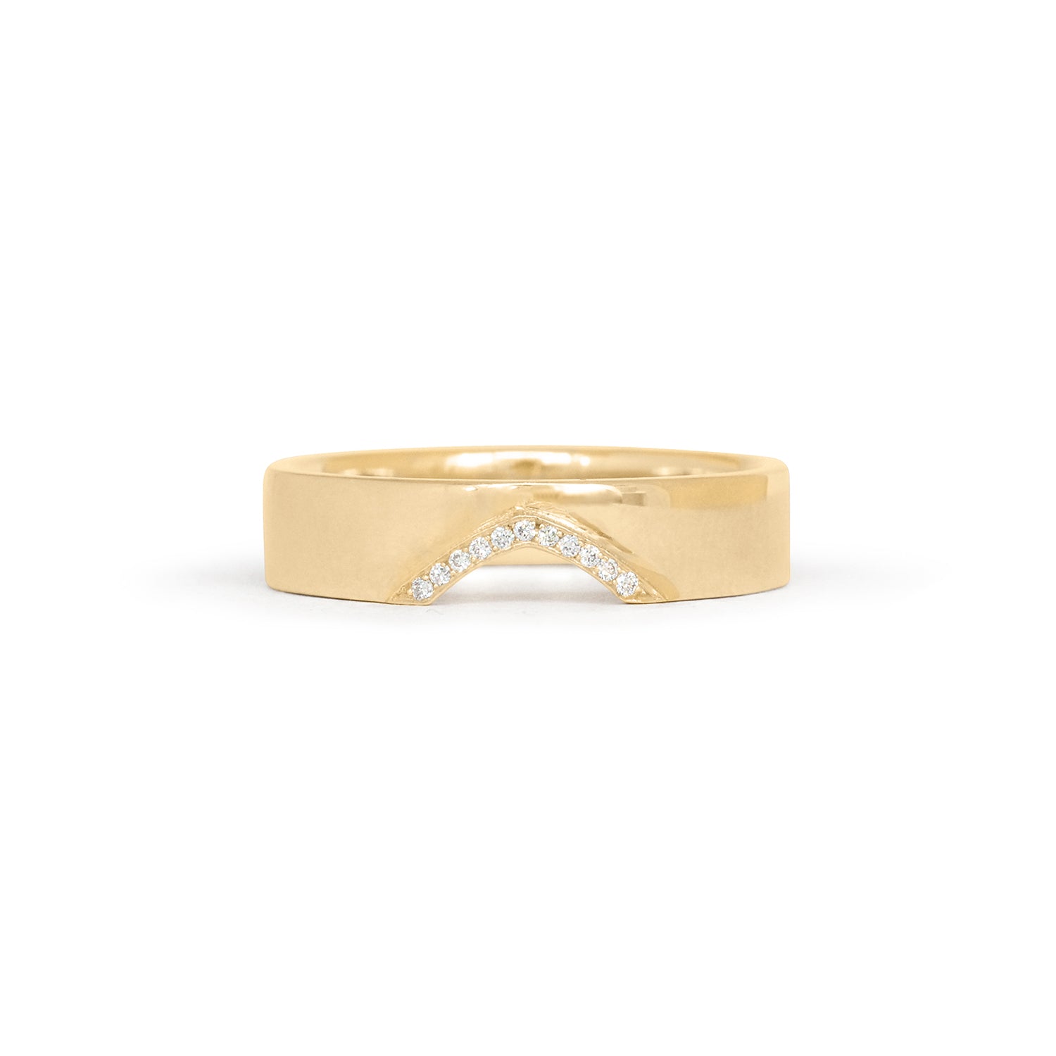 Front view of Horizon Band Triangle Cutout / Pave Round Diamonds in 18k yellow gold by Goldpoint Jewelry
