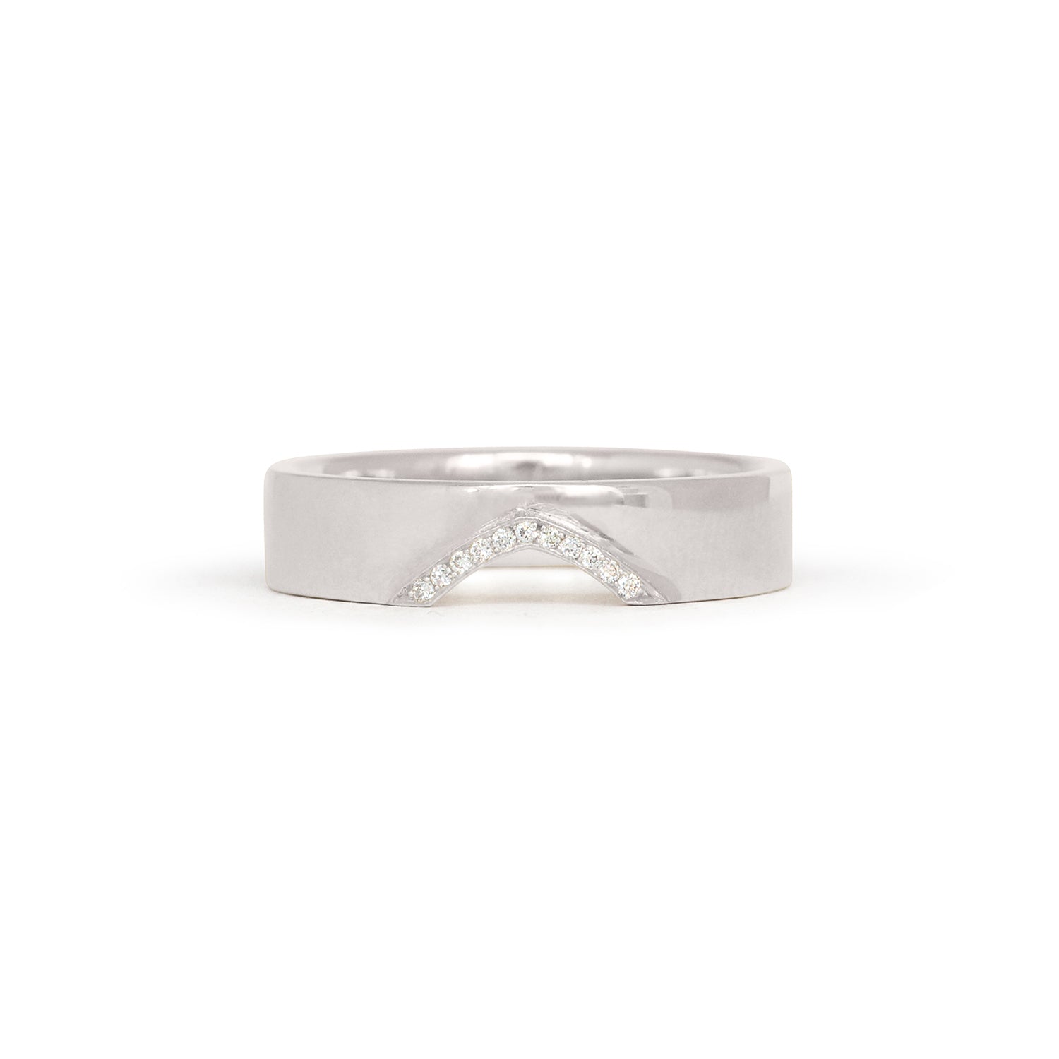Front view of Horizon Triangle Cutout Band / Pave Round Diamonds / in Platinum by Goldpoint Jewelry