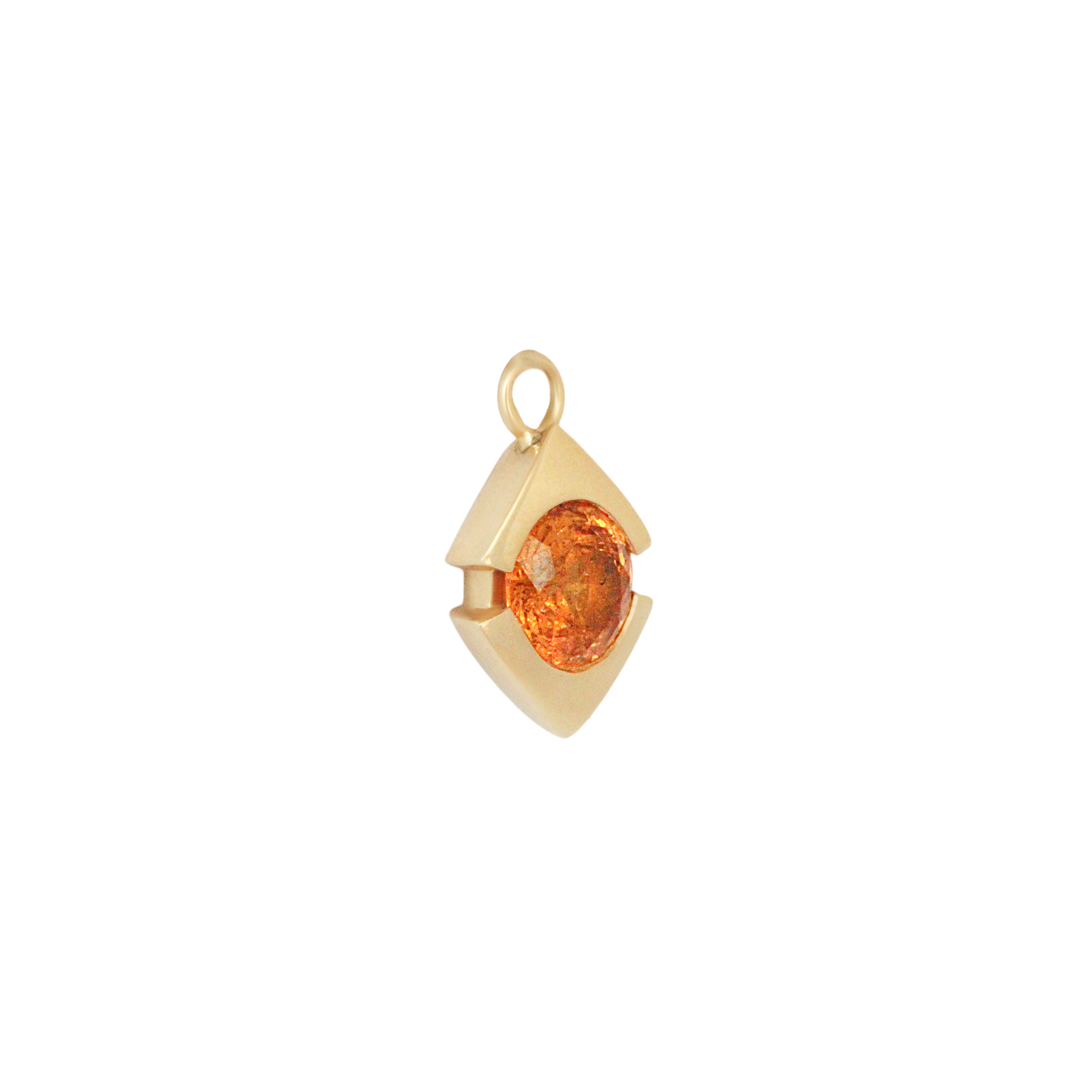 Angled side view of Horus Charm / Large Orange Garnet by Goldpoint Jewelry
