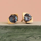 Lifestyle front view of Horus Earring / Bicolor Sapphire by Goldpoint Jewelry