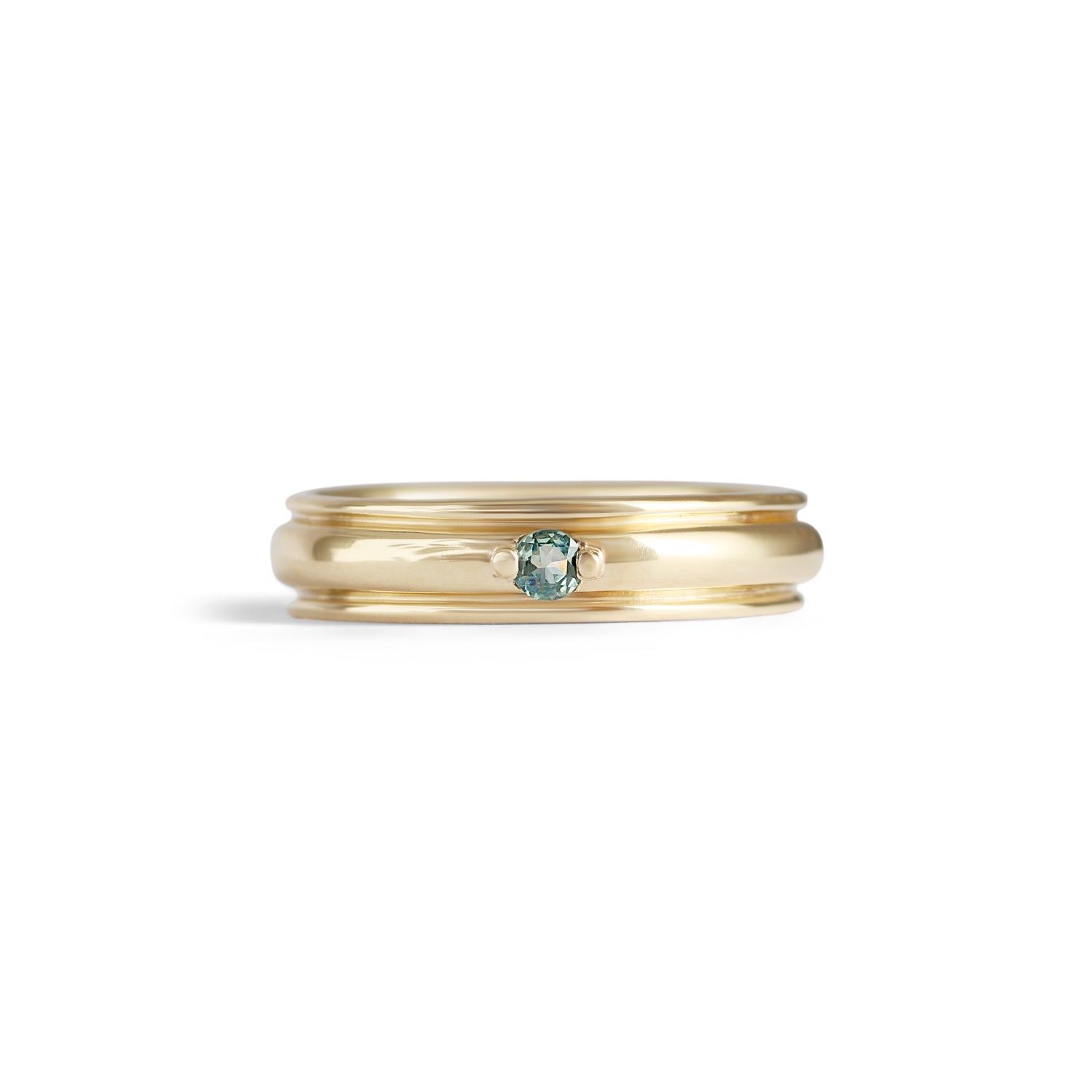 Front view of Cornice Band Wide Bead Round Sapphire in 14k yellow gold