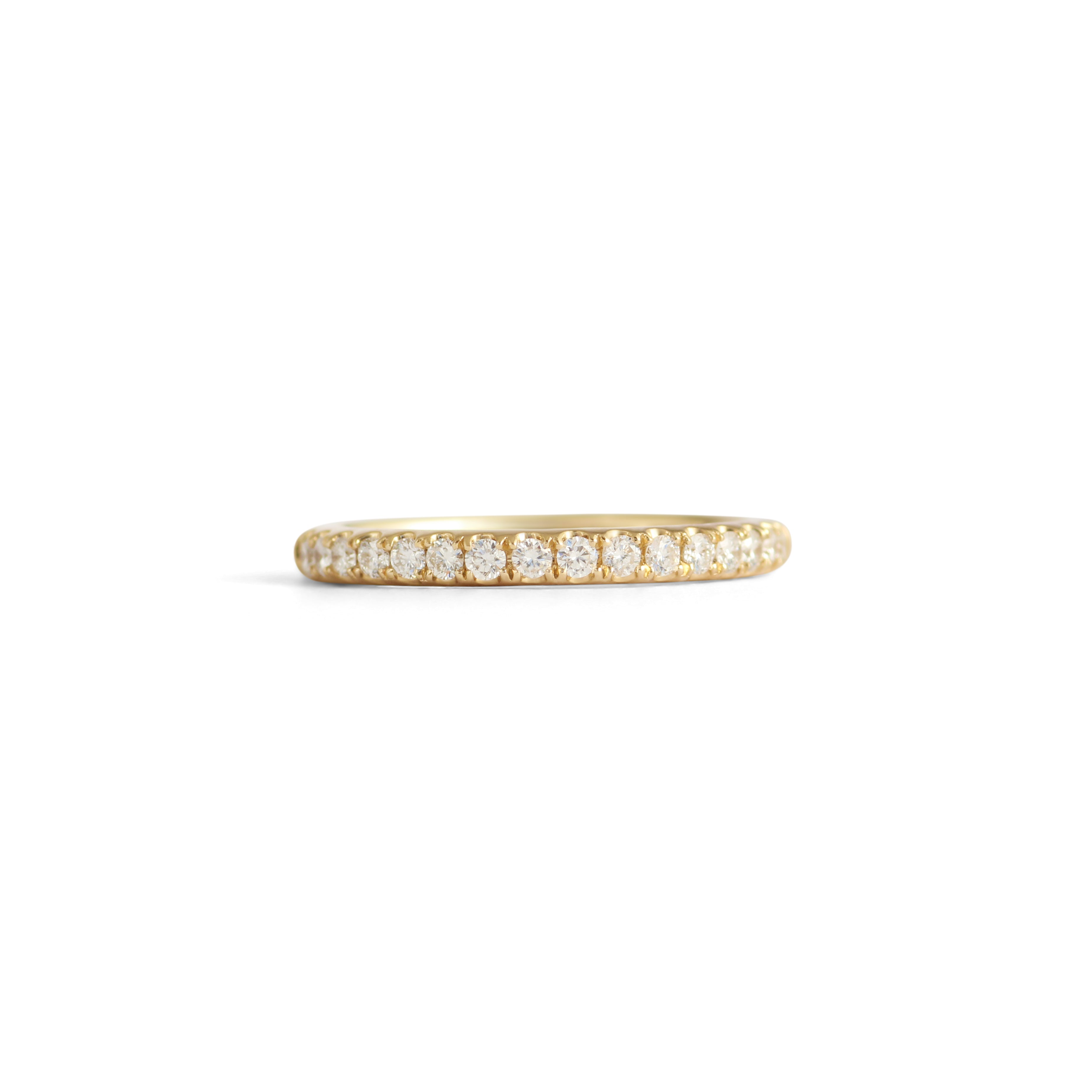 Front view of Thick Dome Band 2mm Pave Round Diamonds in 14k yellow gold