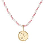 Front view of Celestial Coin Charm / Round Natural Diamonds by Pieces of Starr on a thread chain