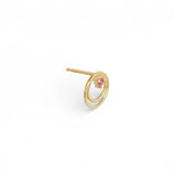 Side view of Ripple Earring / Round Ruby in 14k yellow gold by Goldpoint Jewelry