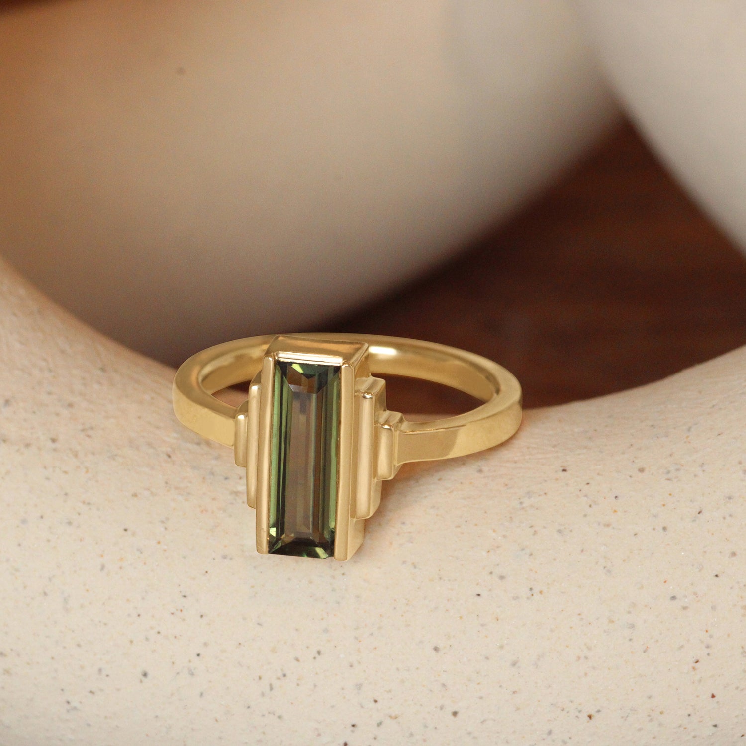 Lifestyle angled view of Kent Ring Baguette Sapphire 1.45ct by Goldpoint Jewelry