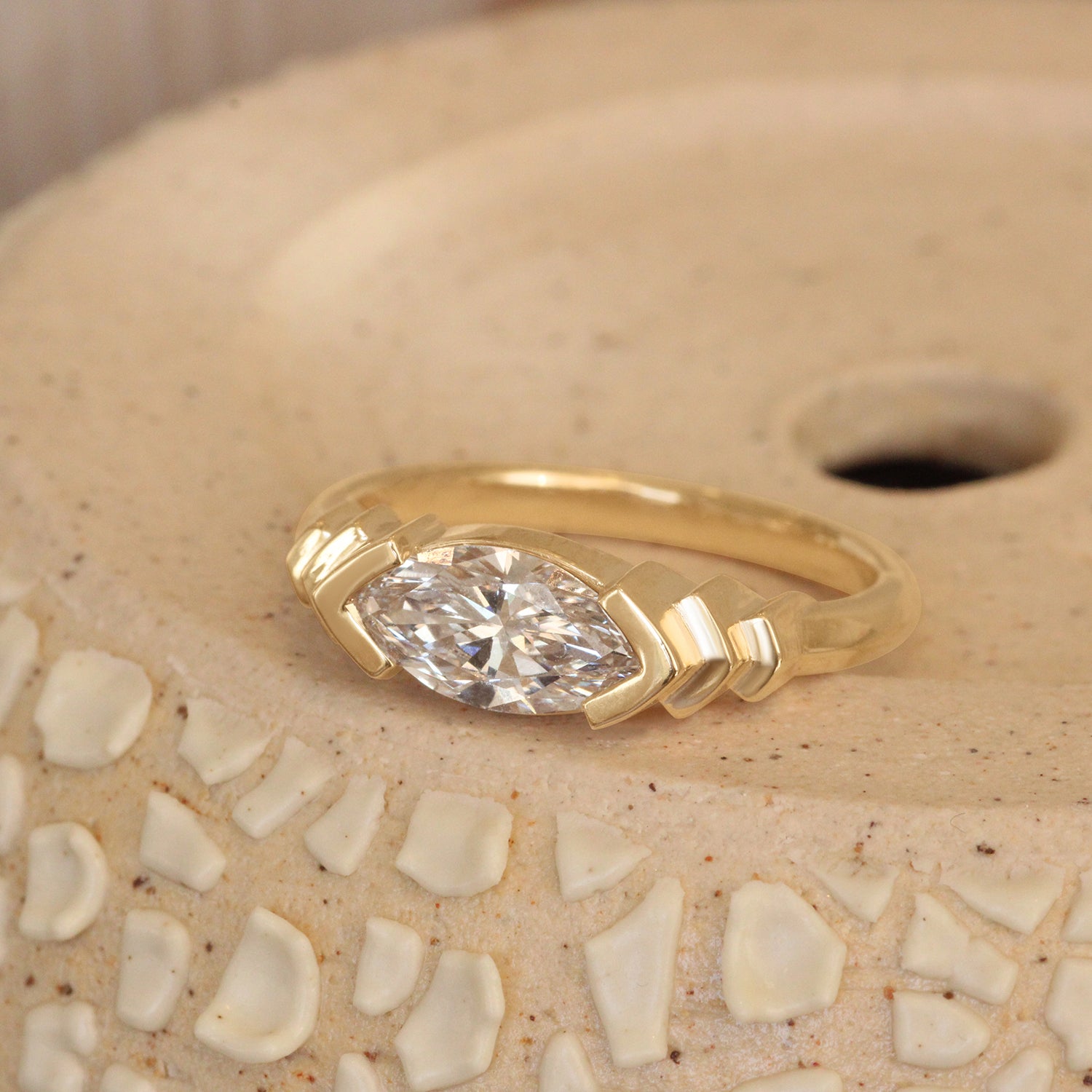 Lifestyle angled view of Kent Ring Marquise Lab Diamond 1.05ct by Goldpoint Jewelry