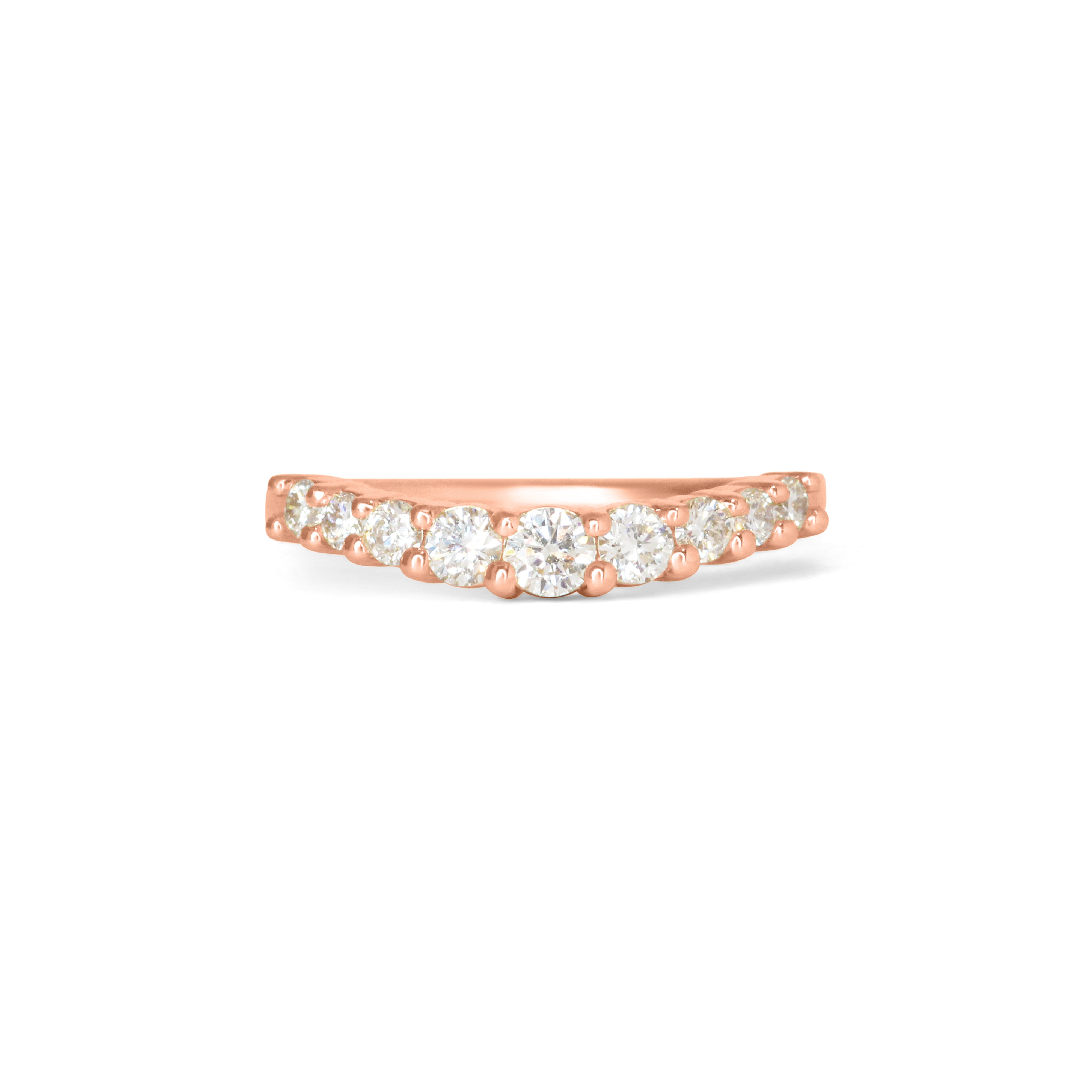 Front view of Keystone Band Soft Curve / Bead Round Diamonds in 14k rose gold by Goldpoint Jewelry