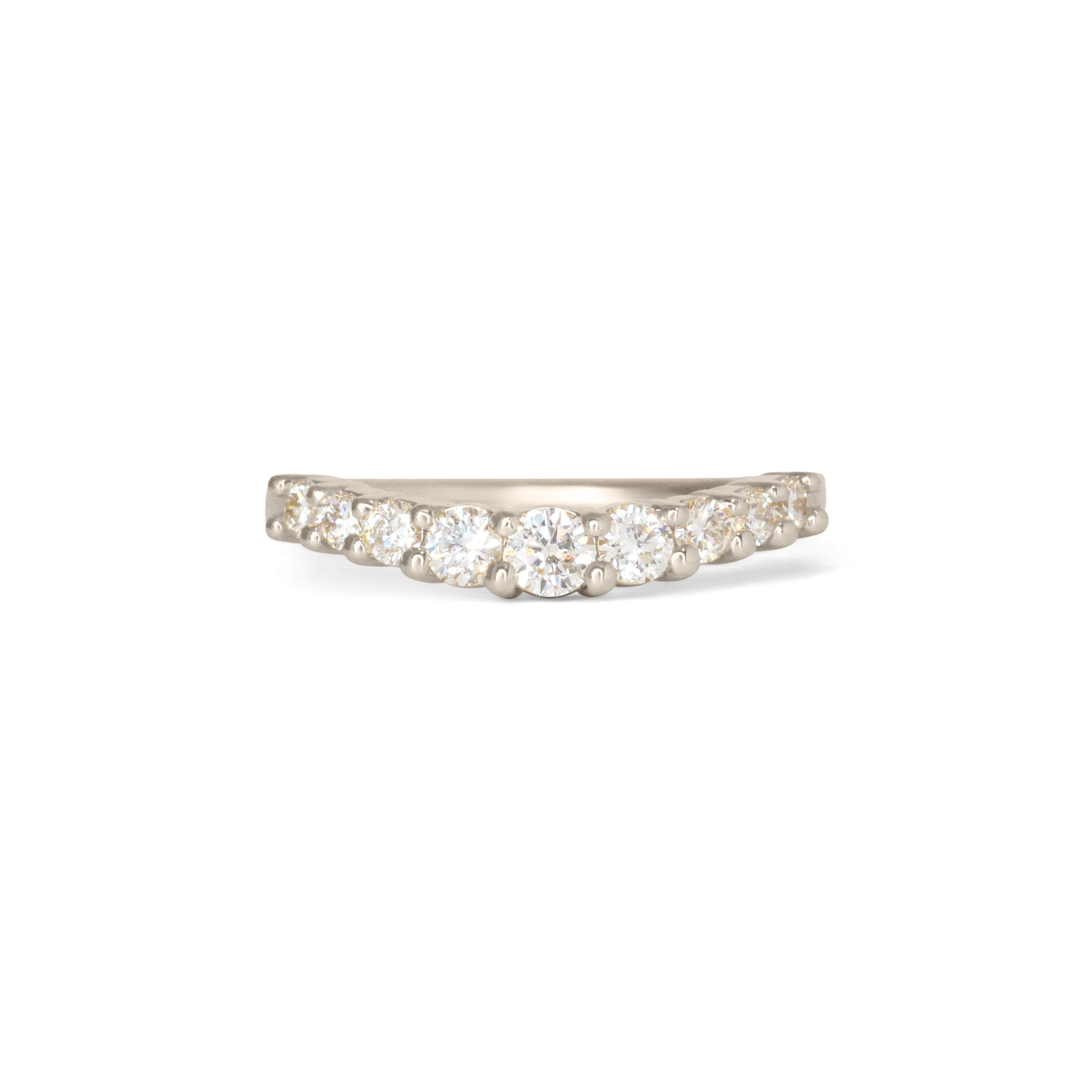 Front view of Keystone Band Soft Curve / Bead Round Diamonds in 18k white gold by Goldpoint Jewelry