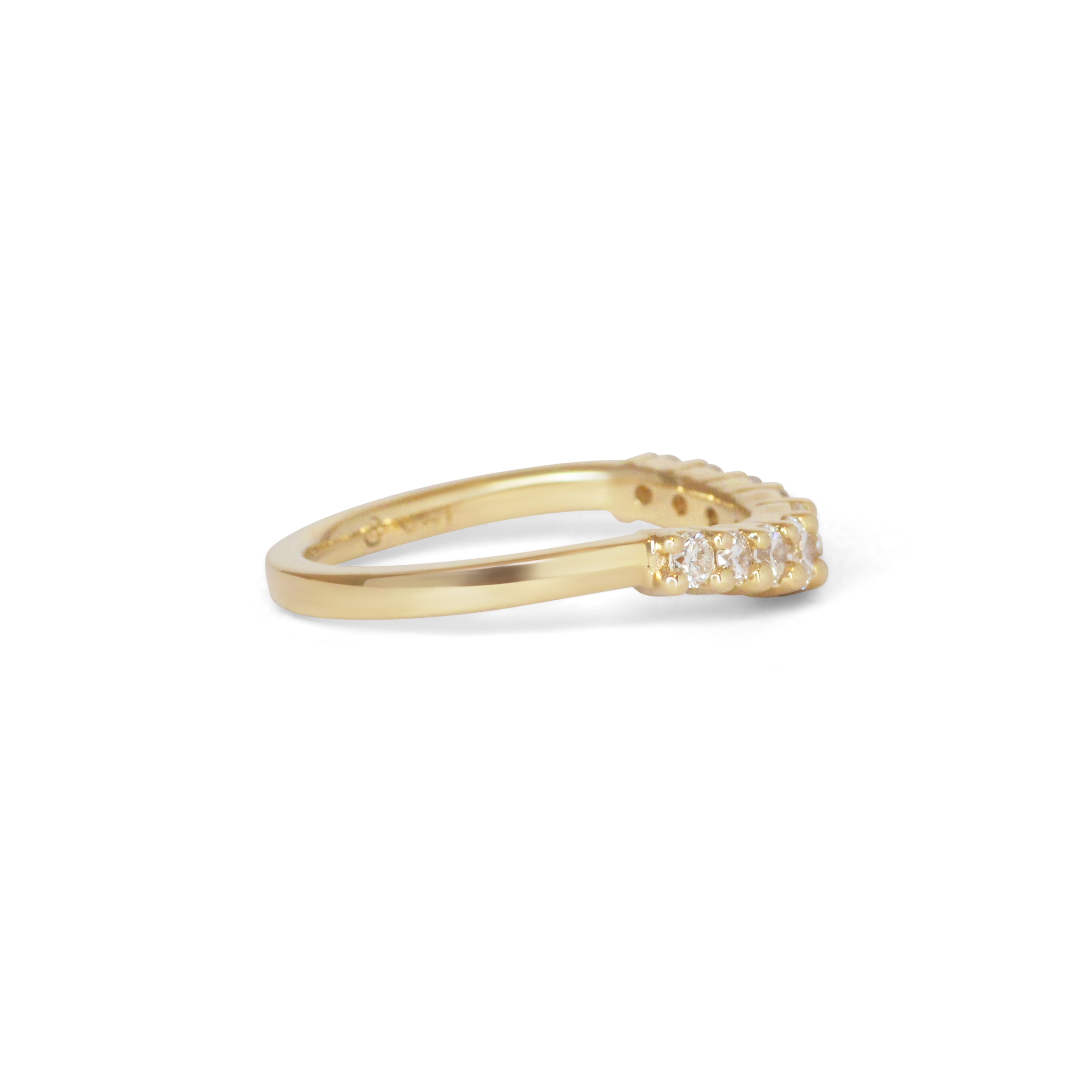 Side view of Keystone Band Soft Curve / Bead Round Natural Diamonds in 14k yellow gold by Goldpoint Jewelry
