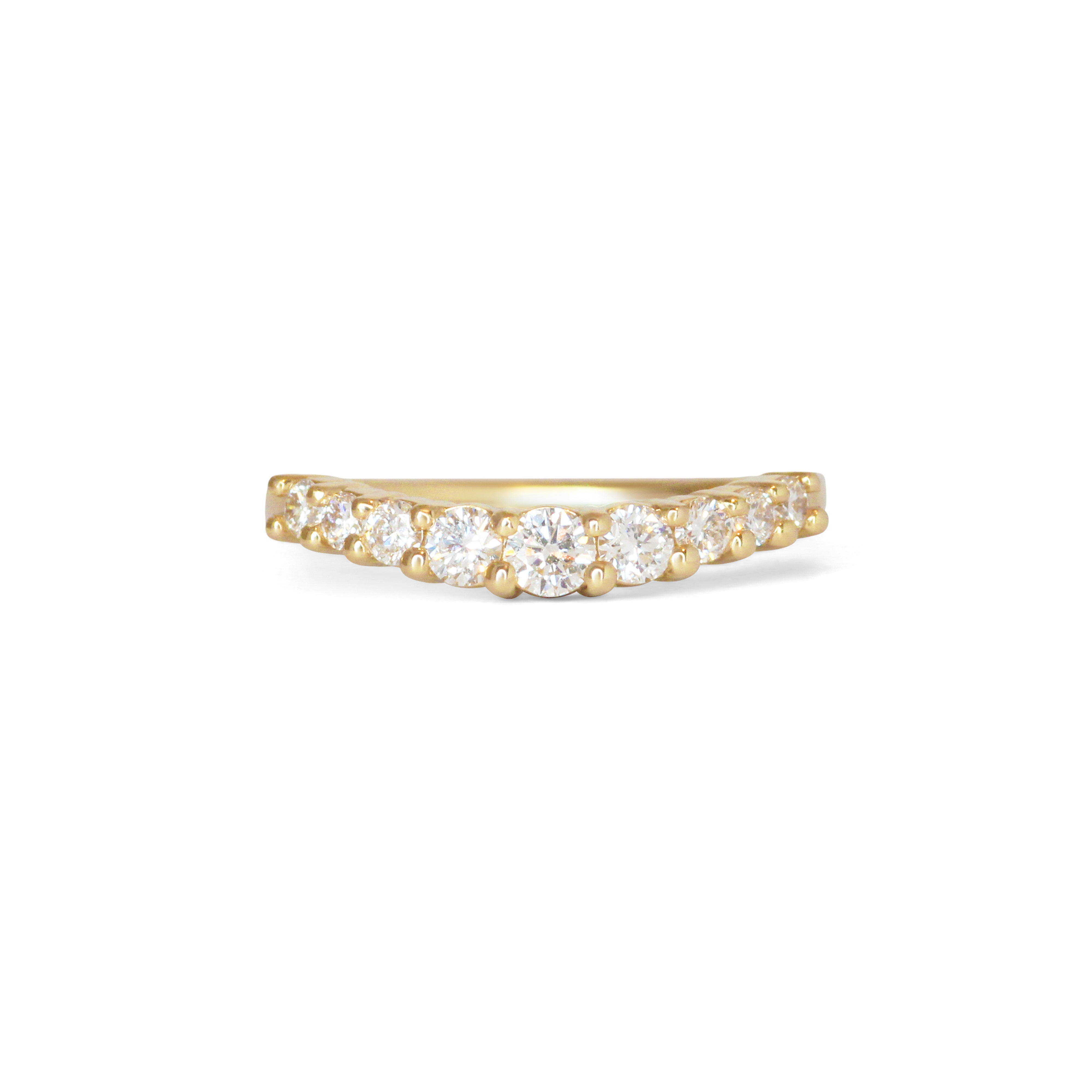 Front view of Keystone Band Soft Curve / Bead Round Natural Diamonds in 14k yellow gold by Goldpoint Jewelry