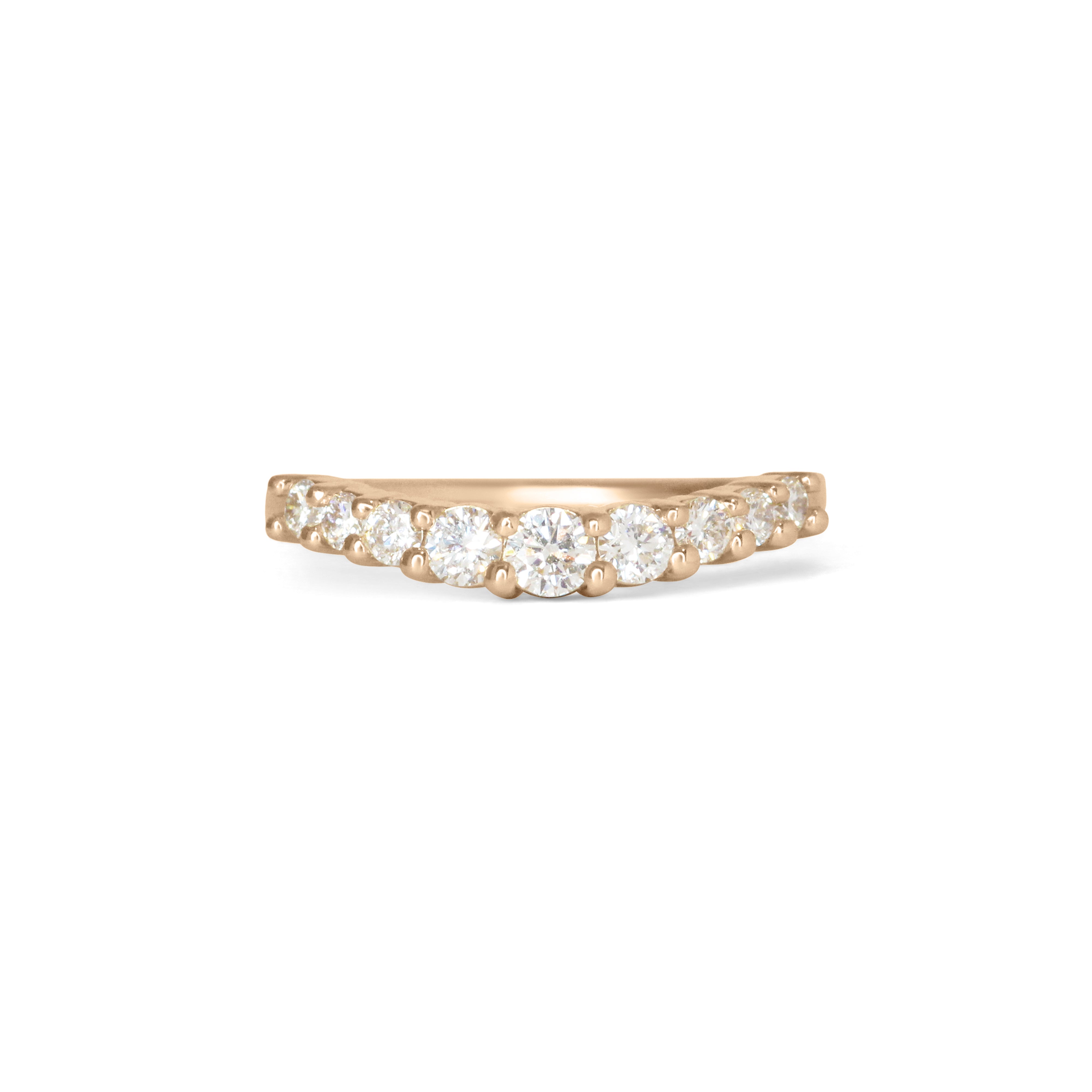 Front view of Keystone Band Soft Curve / Bead Round Diamonds in 14k yellow gold by Goldpoint Jewelry
