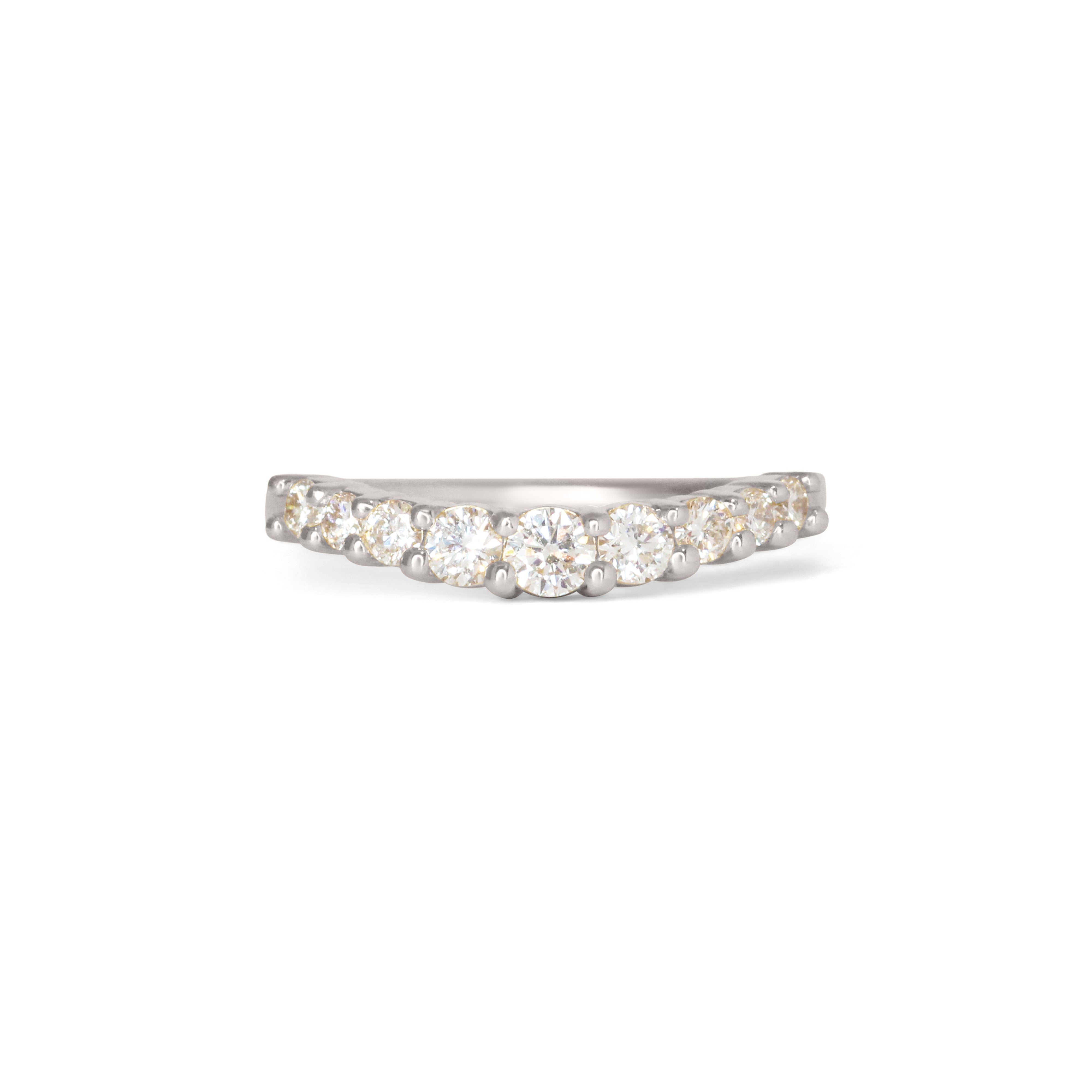 Front view of Keystone Band Soft Curve / Bead Round Diamonds in platinum by Goldpoint Jewelry