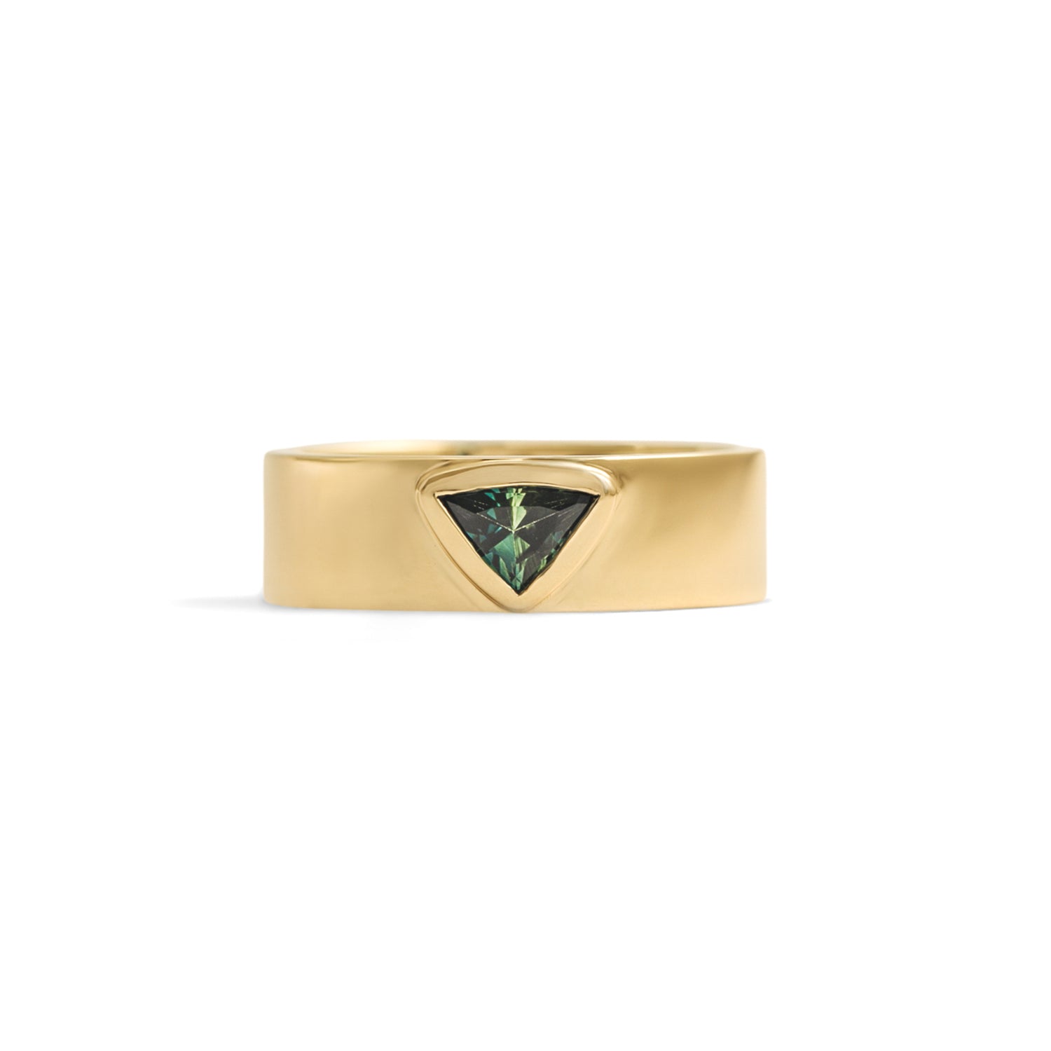 Front view of Kingsland Ring Triangle Cut Sapphire 0.65ct by Goldpoint Jewelry