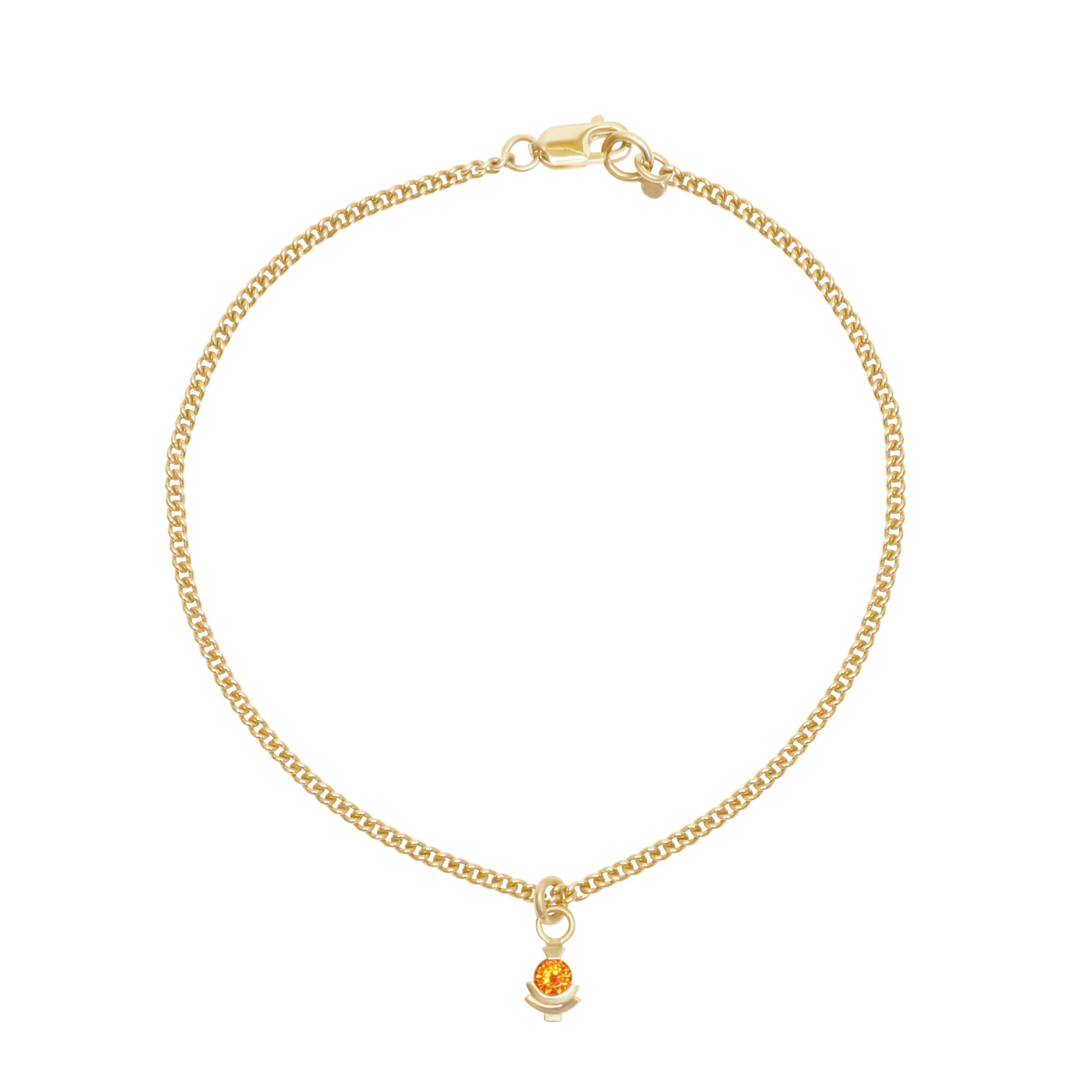 Front view of Step Mazunte Garnet Bracelet / Curb Chain by Goldpoint Jewelry